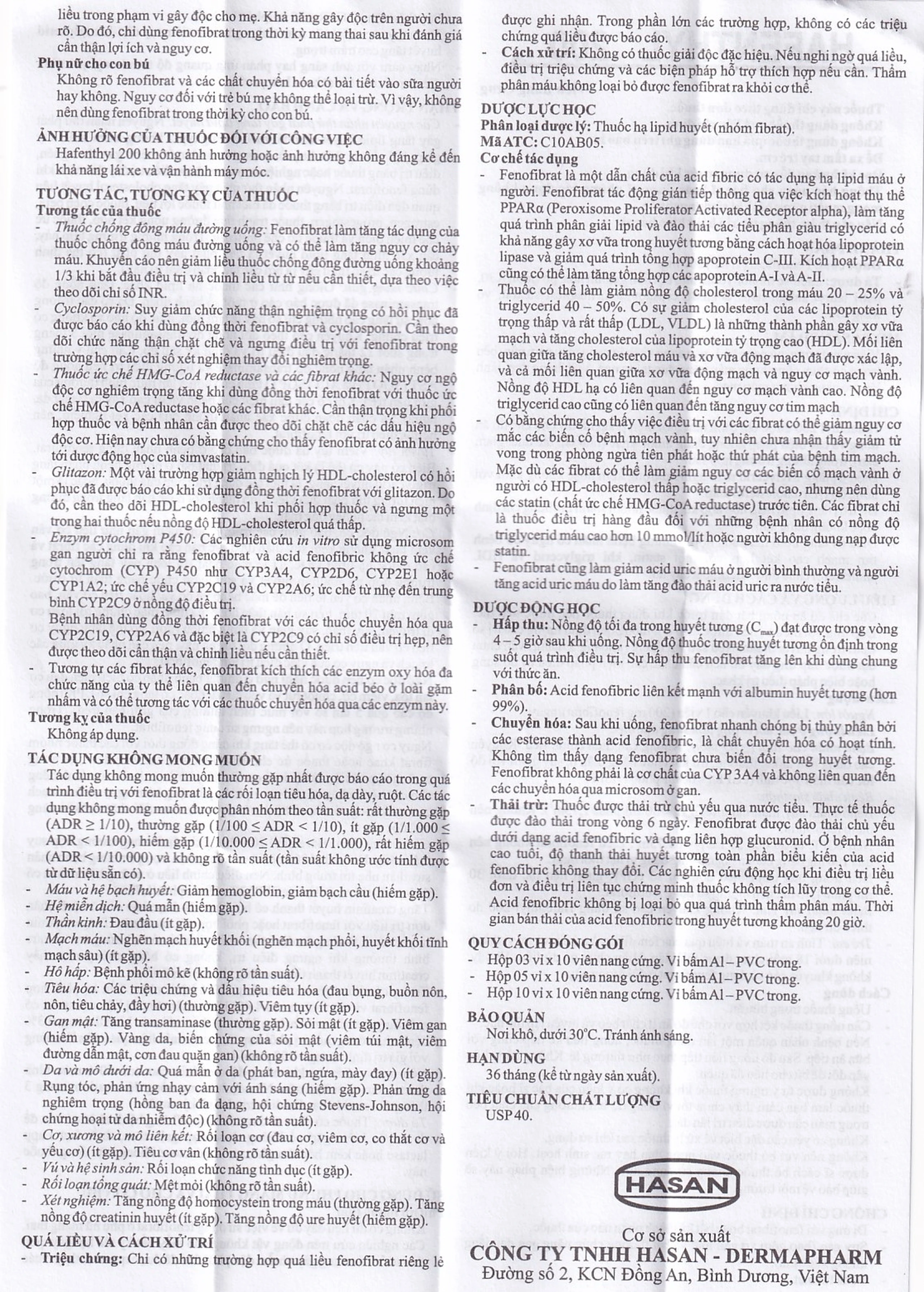 Thuốc Hafenthyl 200 Hasan điều trị tăng cholesterol máu (5 vỉ x 10 viên)
