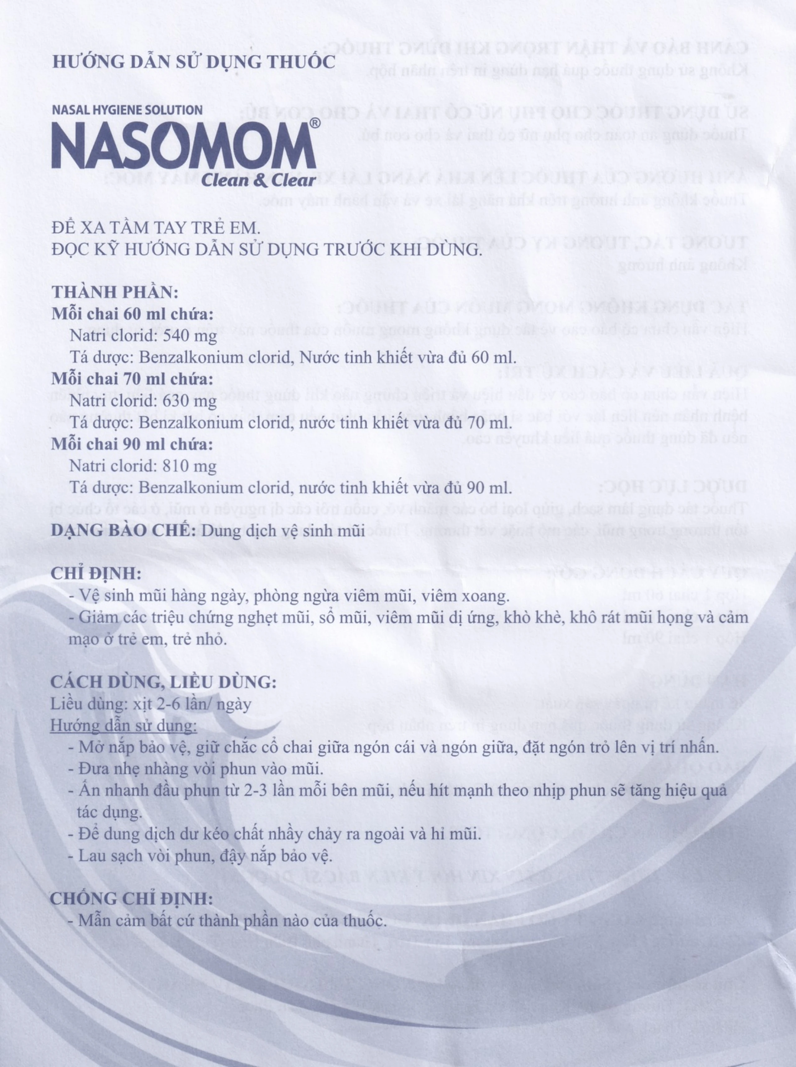 Dung dịch vệ sinh mũi Nasomom Clean&Clear Reliv điều trị nghẹt mũi, sổ mũi, khò khè, cảm cúm (70ml)