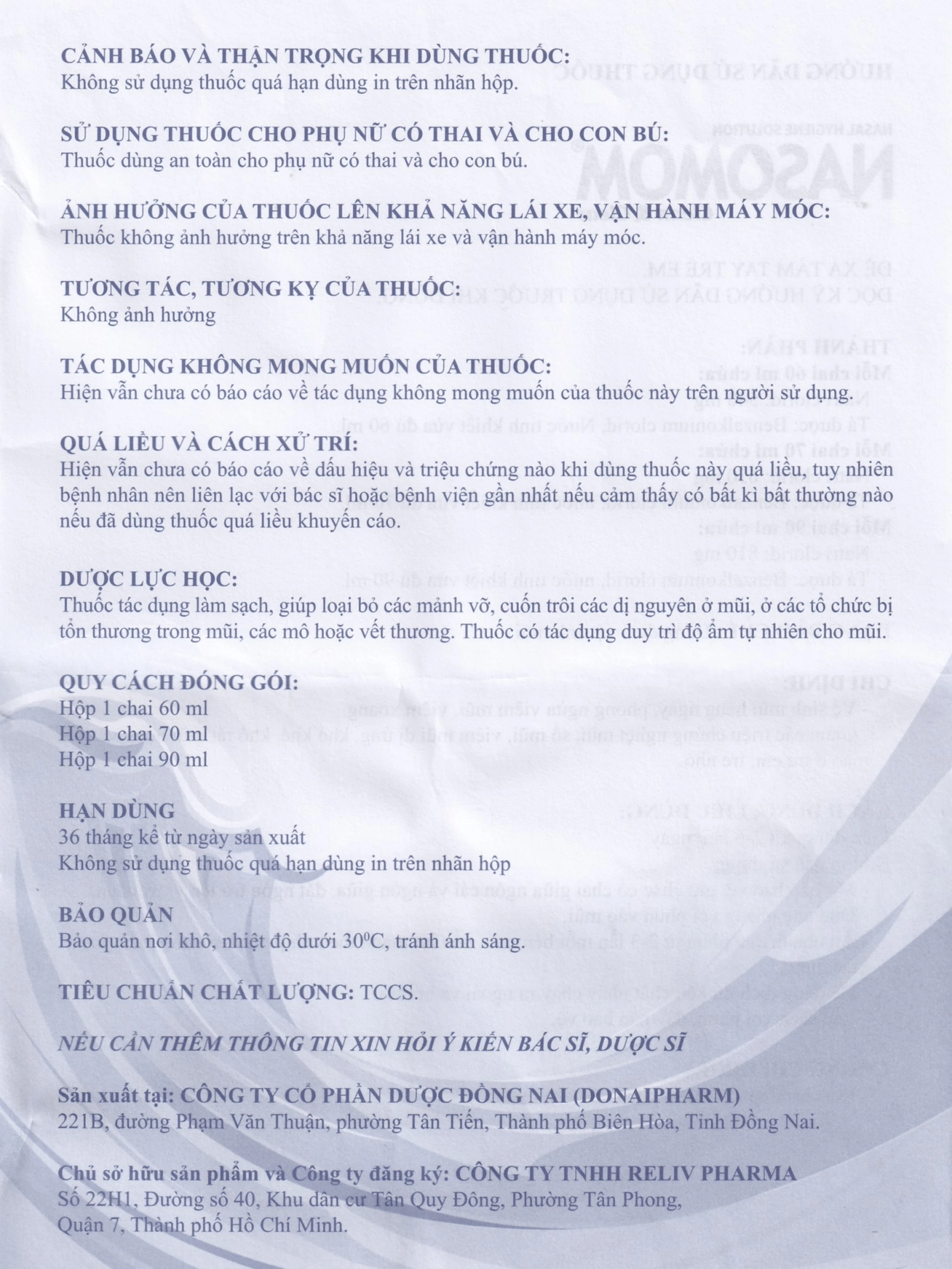 Dung dịch vệ sinh mũi Nasomom Clean&Clear Reliv điều trị nghẹt mũi, sổ mũi, khò khè, cảm cúm (70ml)