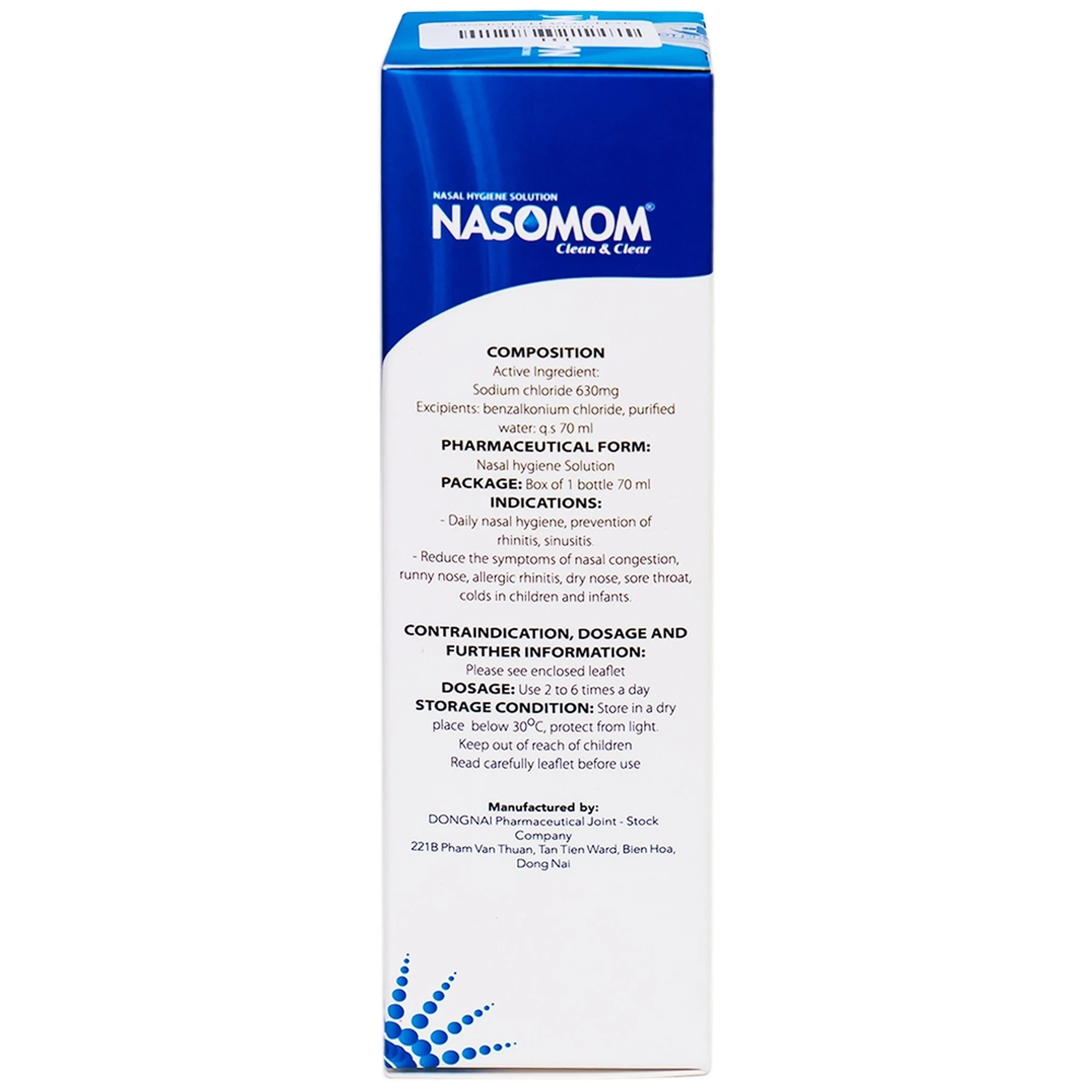 Dung dịch vệ sinh mũi Nasomom Clean&Clear Reliv điều trị nghẹt mũi, sổ mũi, khò khè, cảm cúm (70ml)