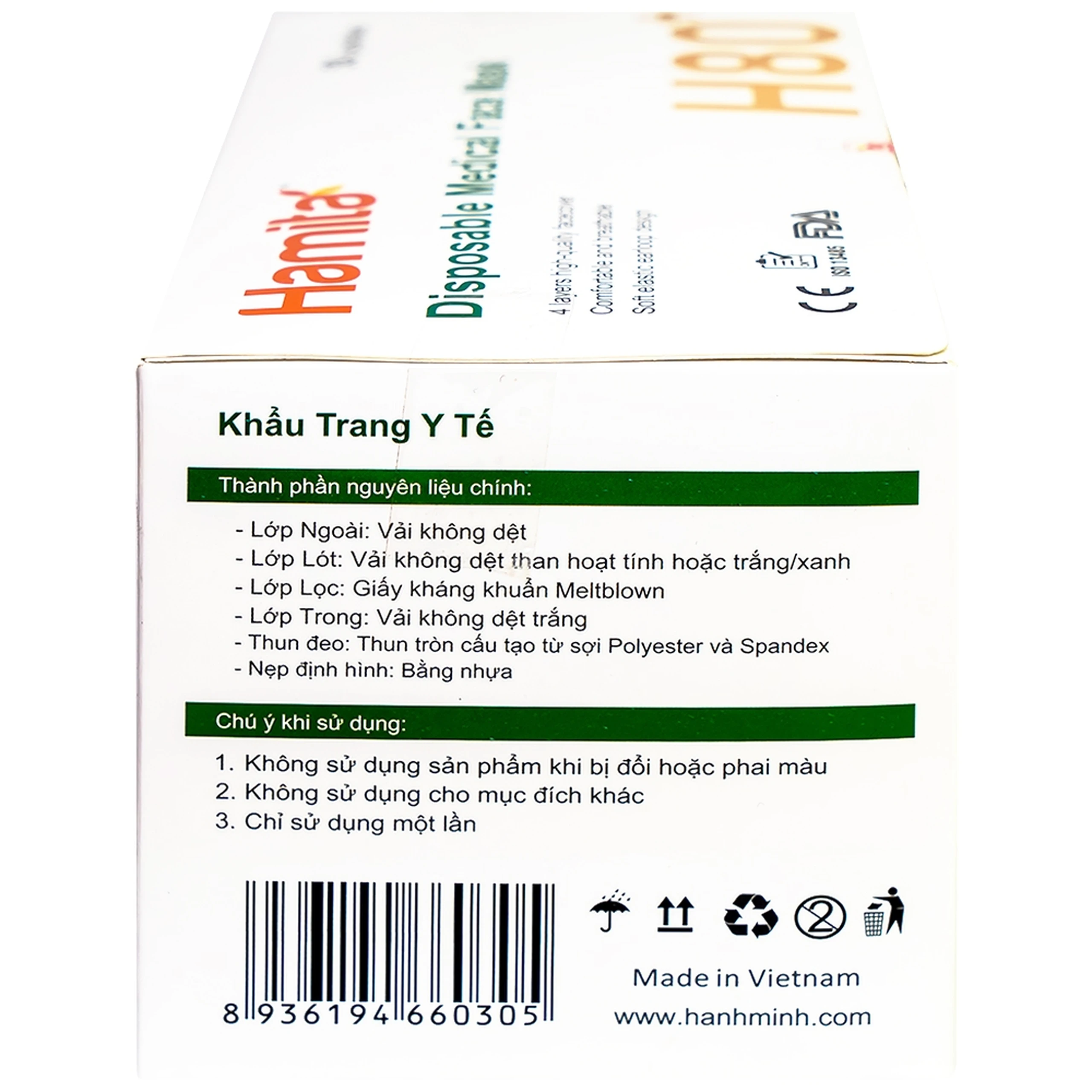 Khẩu trang 4 lớp than hoạt tính Hamita H80+ màu xám (50 cái) ngăn khói bụi, vi khuẩn và giọt bắn