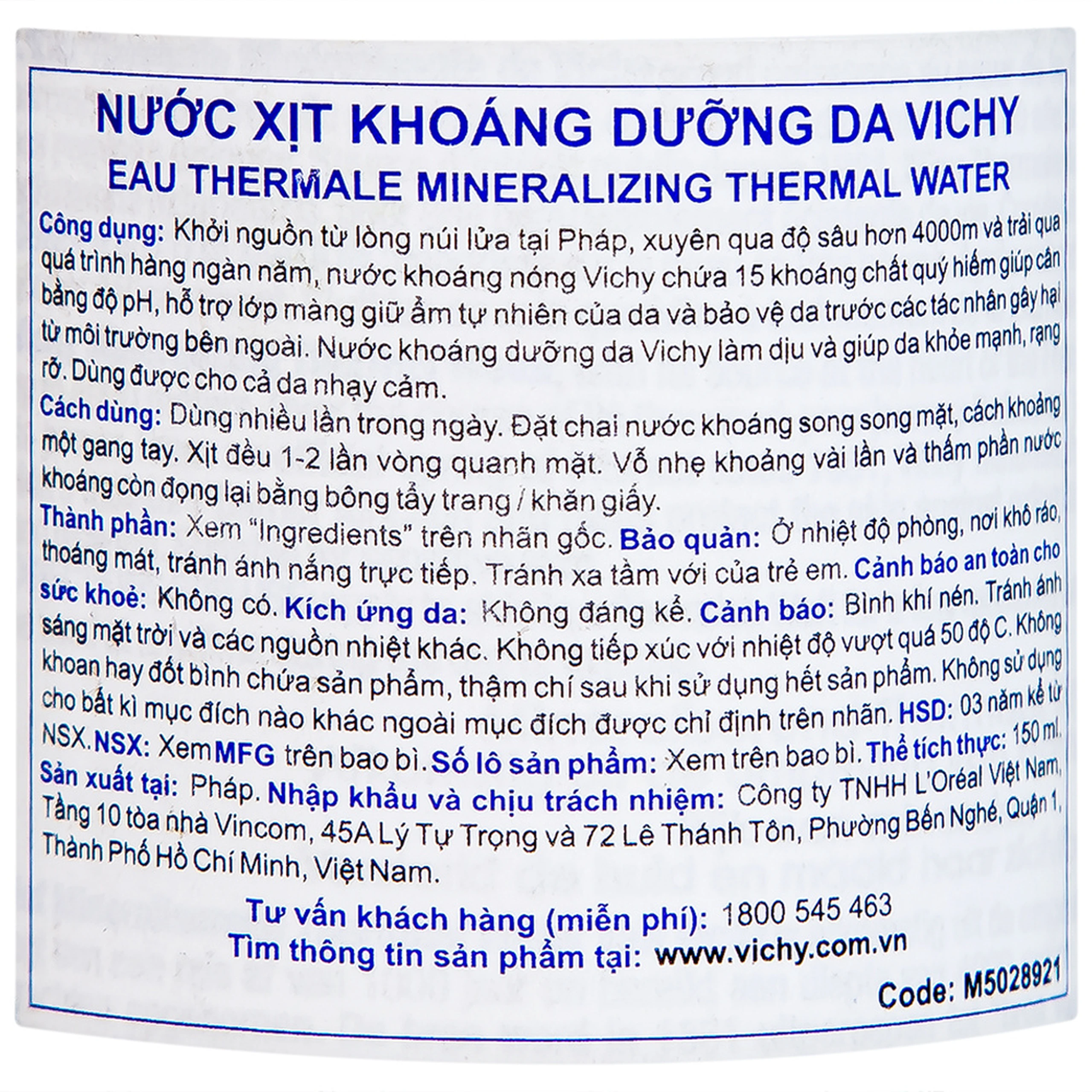 Xịt khoáng Vichy Eau Thermale Mineralizing Thermal Water cung cấp độ ẩm, làm dịu da (150ml)