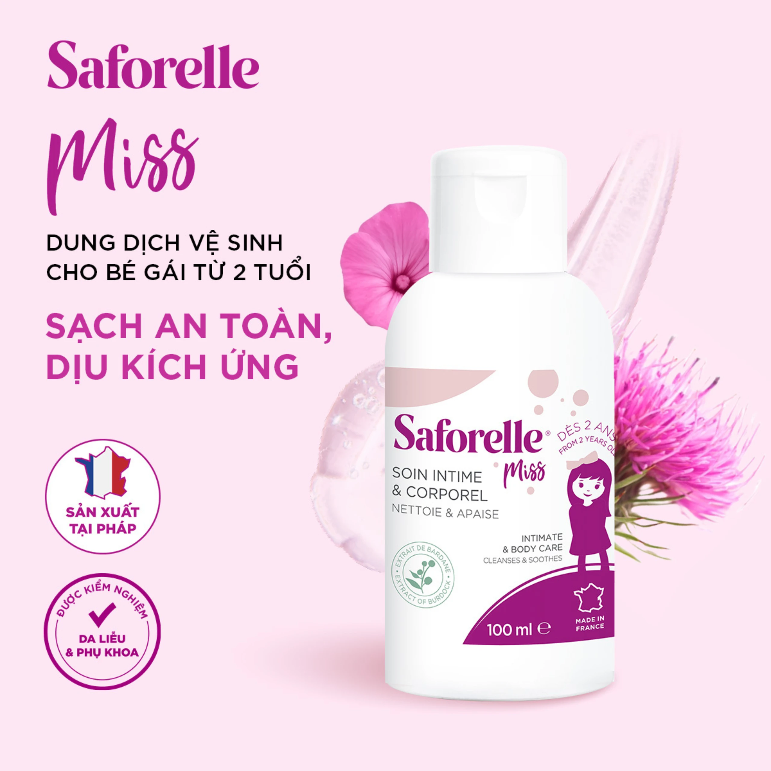 Dung dịch vệ sinh cho bé Saforelle Miss dịu nhẹ, bảo vệ vùng kín (100ml) 2