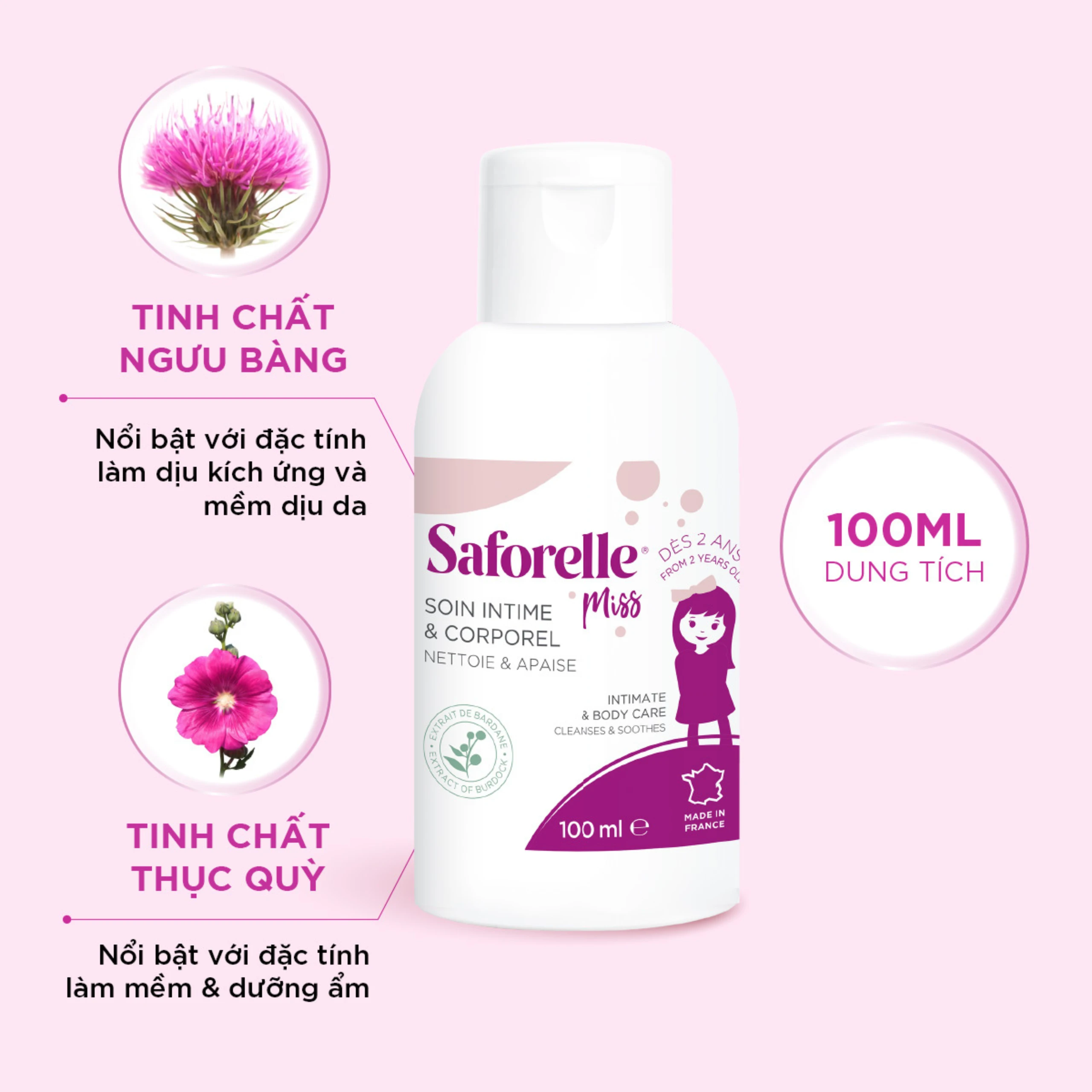 Dung dịch vệ sinh cho bé Saforelle Miss dịu nhẹ, bảo vệ vùng kín (100ml) 4