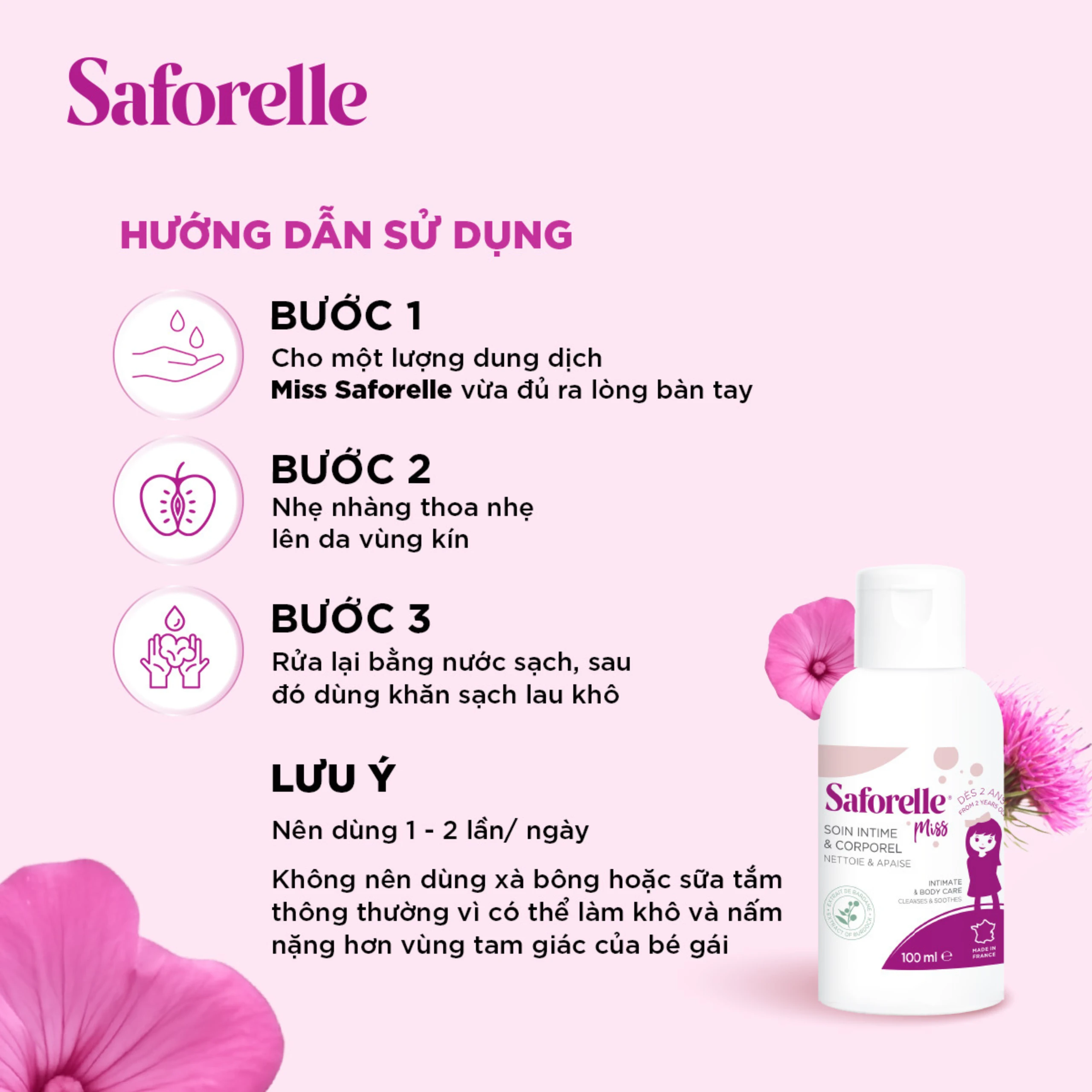 Dung dịch vệ sinh cho bé Saforelle Miss dịu nhẹ, bảo vệ vùng kín (100ml) 6