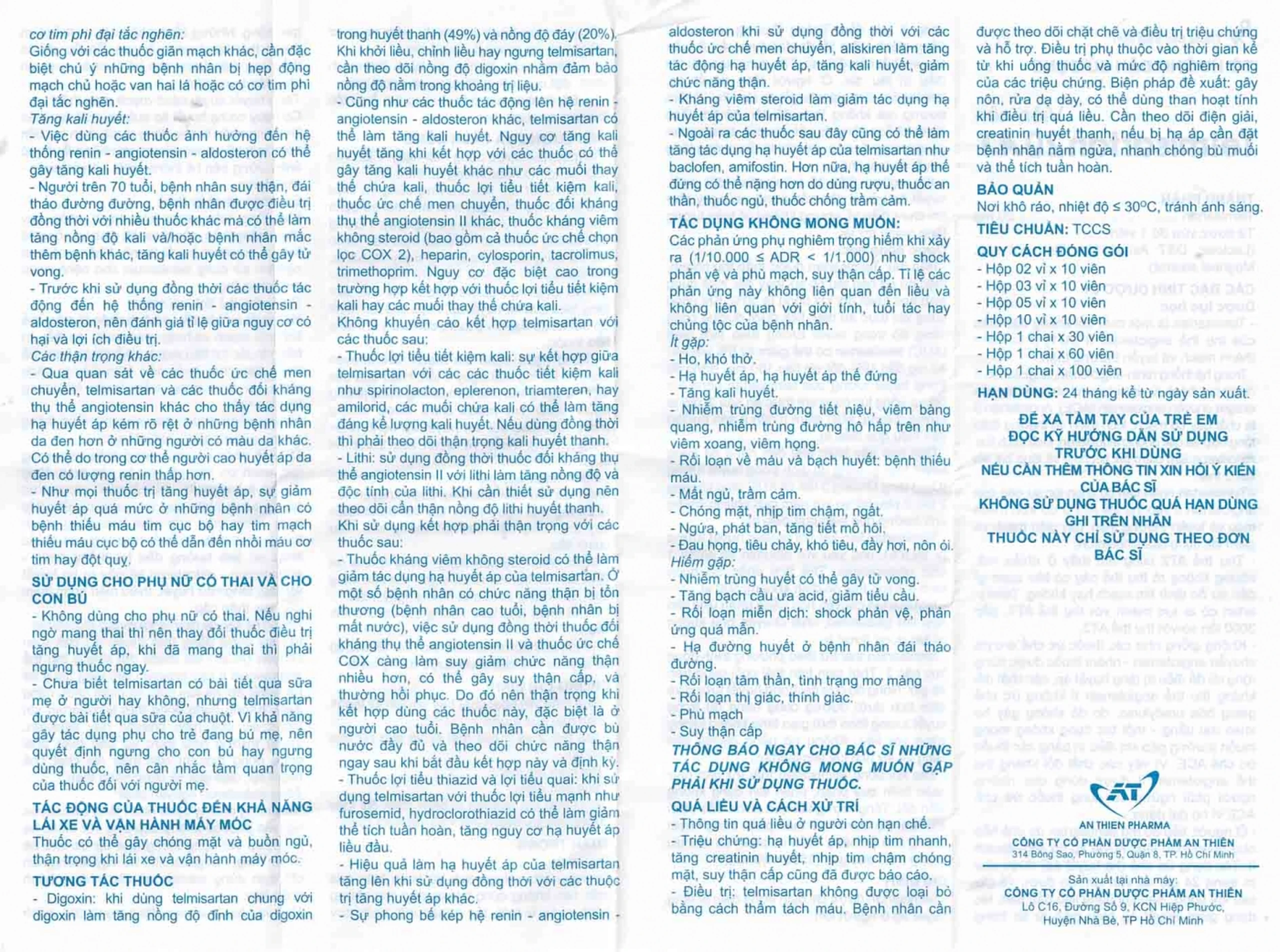 Thuốc Telmisartan 20 A.T điều trị tăng huyết áp (10 vỉ x 10 viên)