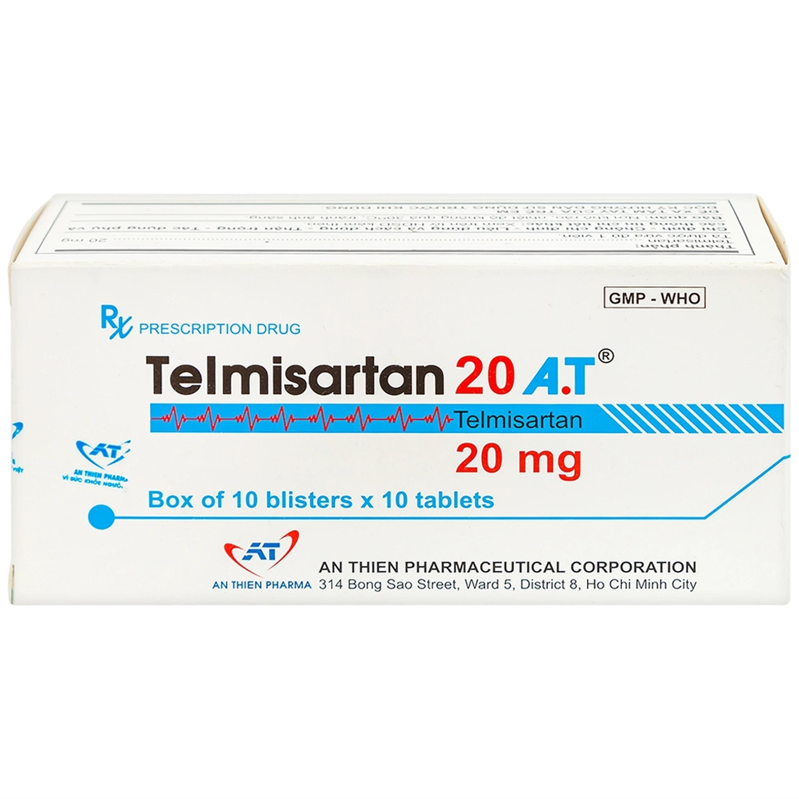 Thuốc Telmisartan 20 A.T điều trị tăng huyết áp (10 vỉ x 10 viên)