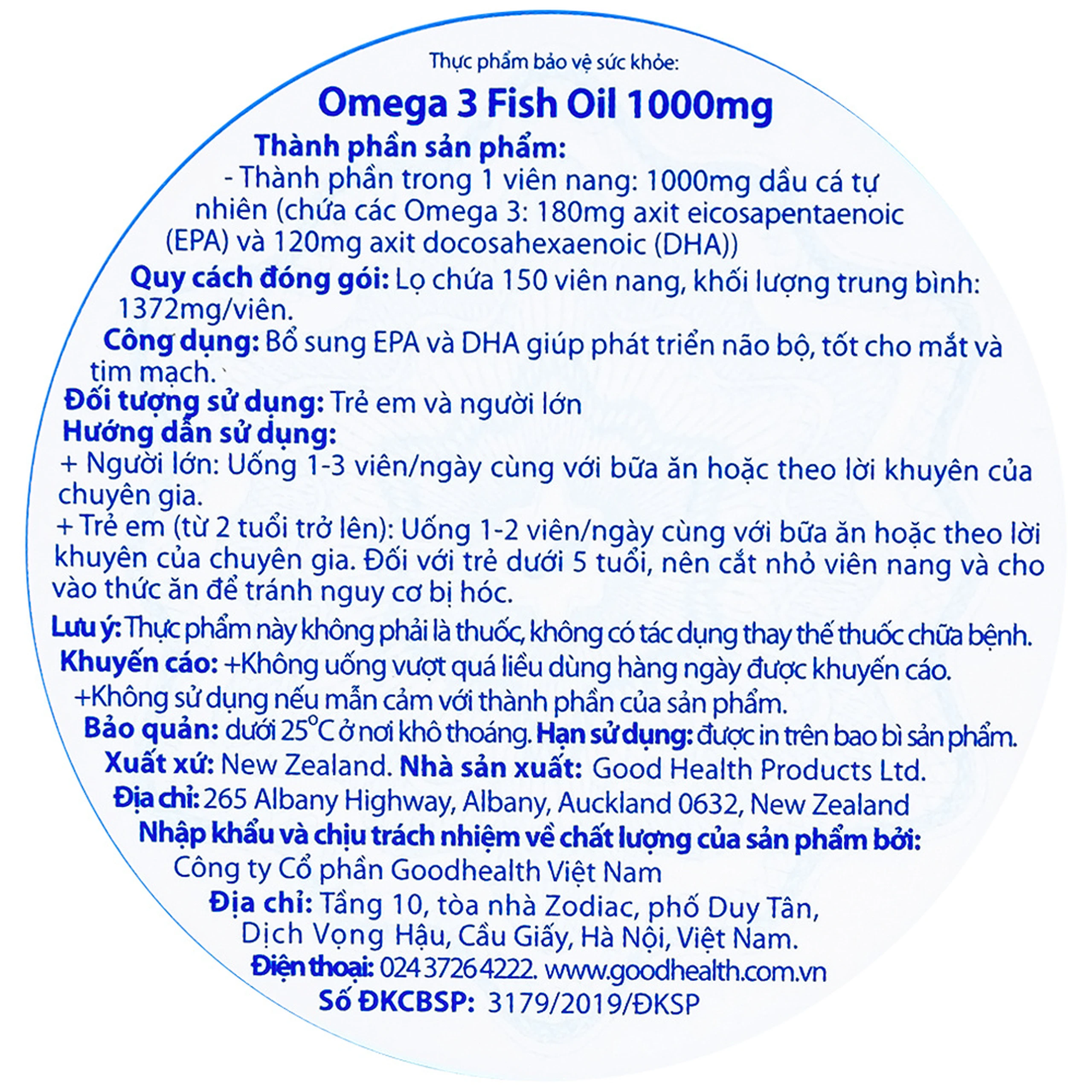 Viên giúp phát triển não bộ Omega 3 Fish Oil 1000mg GoodHealth (150 viên)