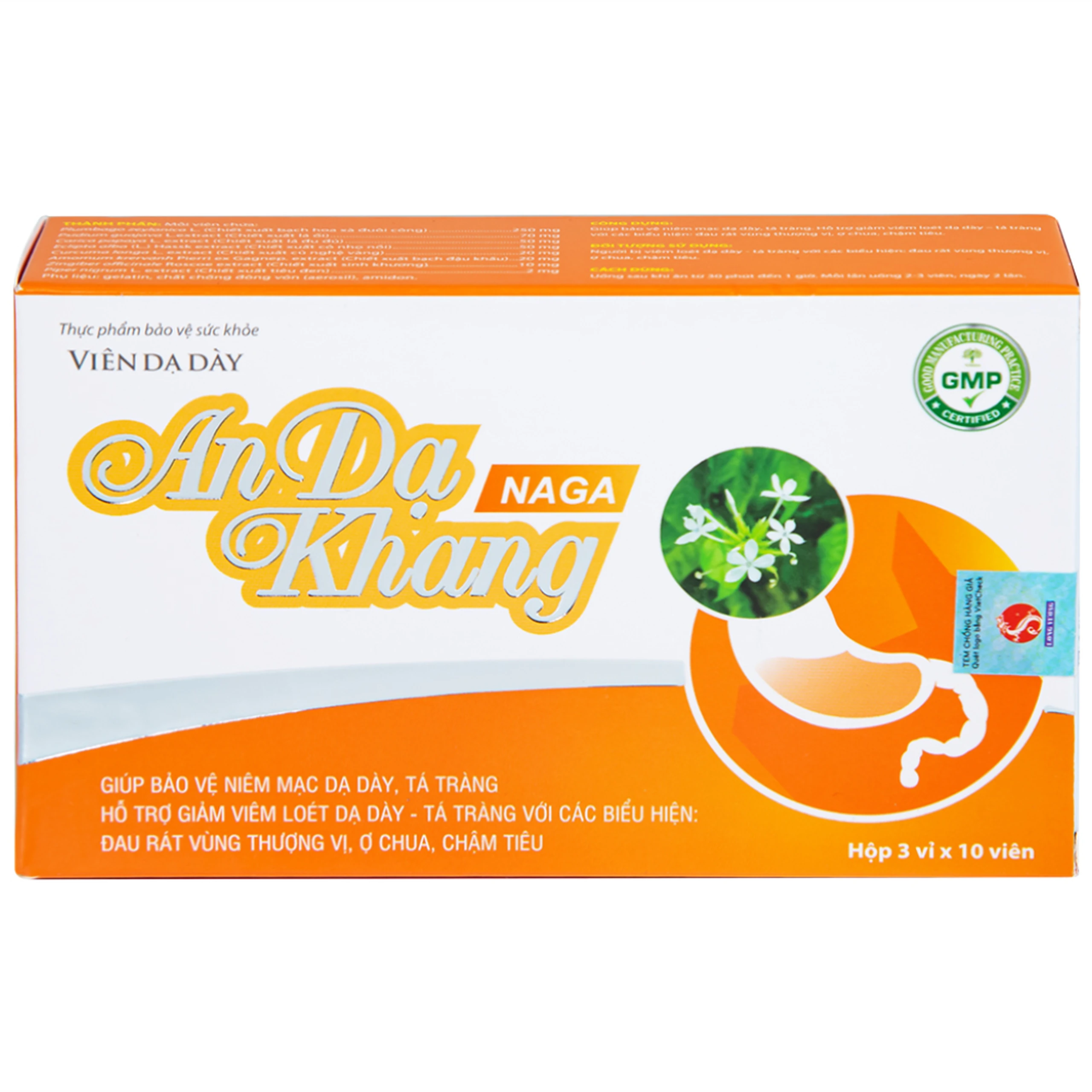 Viên uống giúp giảm viêm loét dạ dày, tá tràng An Dạ Khang Naga Vesta (3 vỉ x 10 viên)
