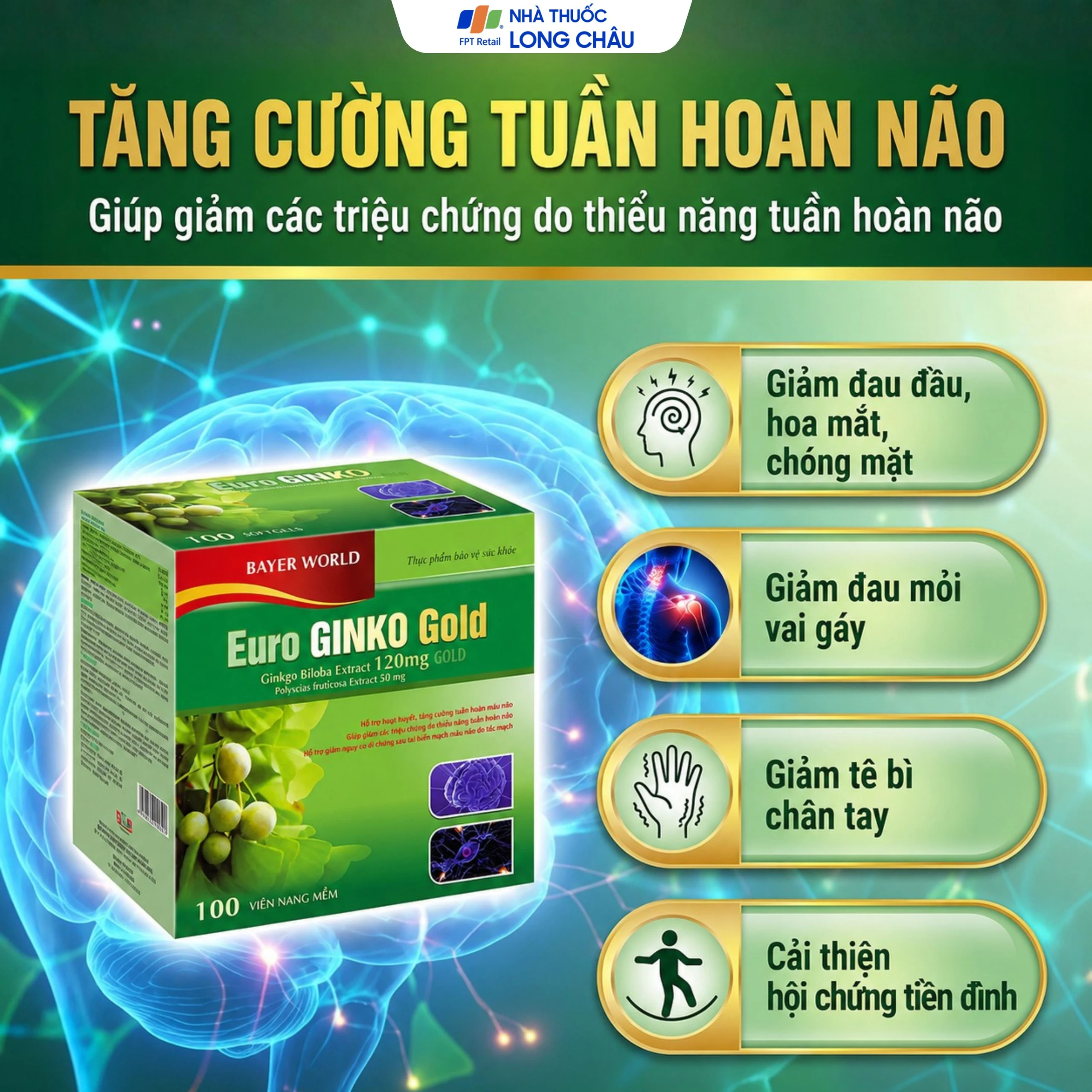 Viên uống hỗ trợ hoạt huyết, tăng cường tuần hoàn máu não Euro Ginko Gold HD Pharma (100 viên) 4