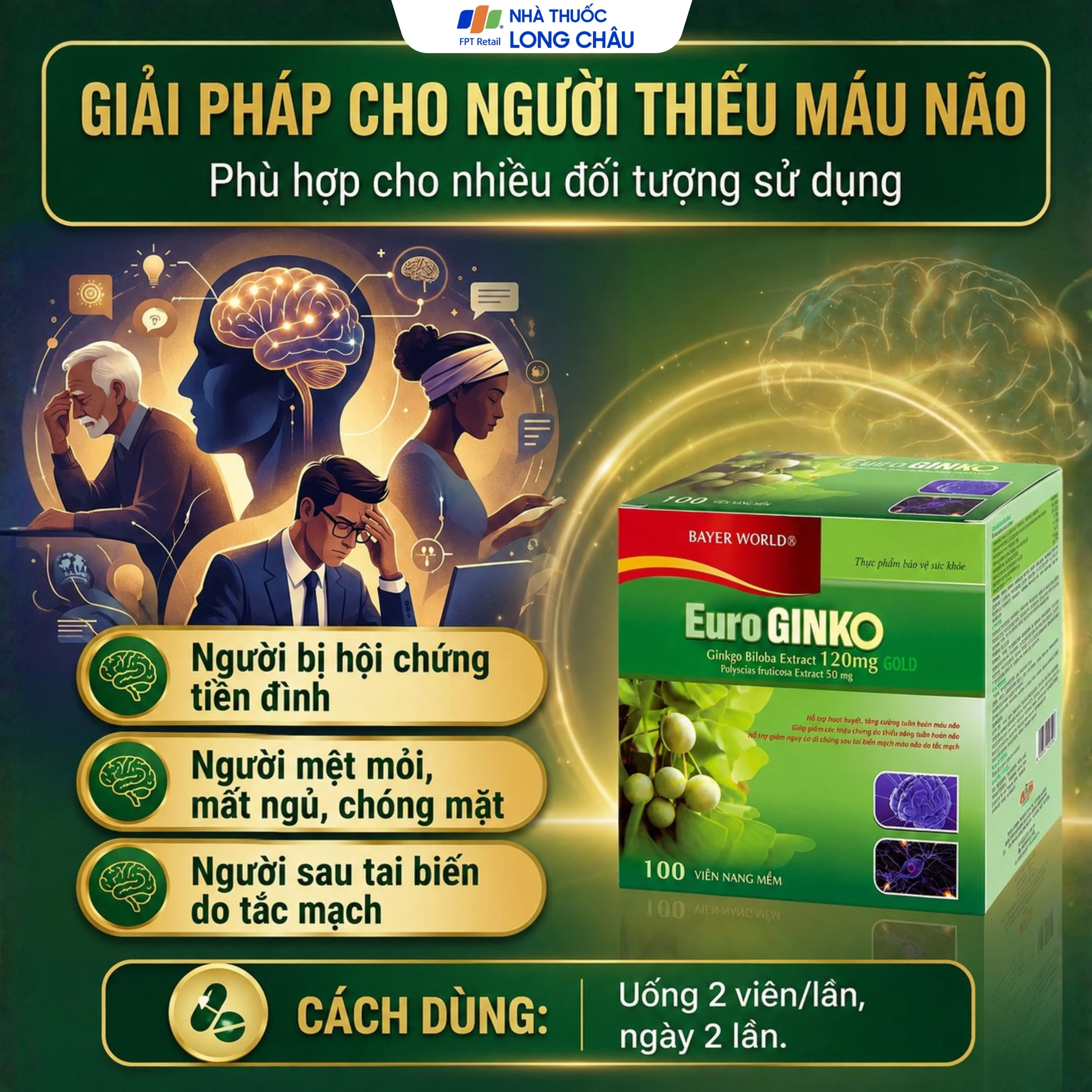 Viên uống hỗ trợ hoạt huyết, tăng cường tuần hoàn máu não Euro Ginko Gold HD Pharma (100 viên) 6