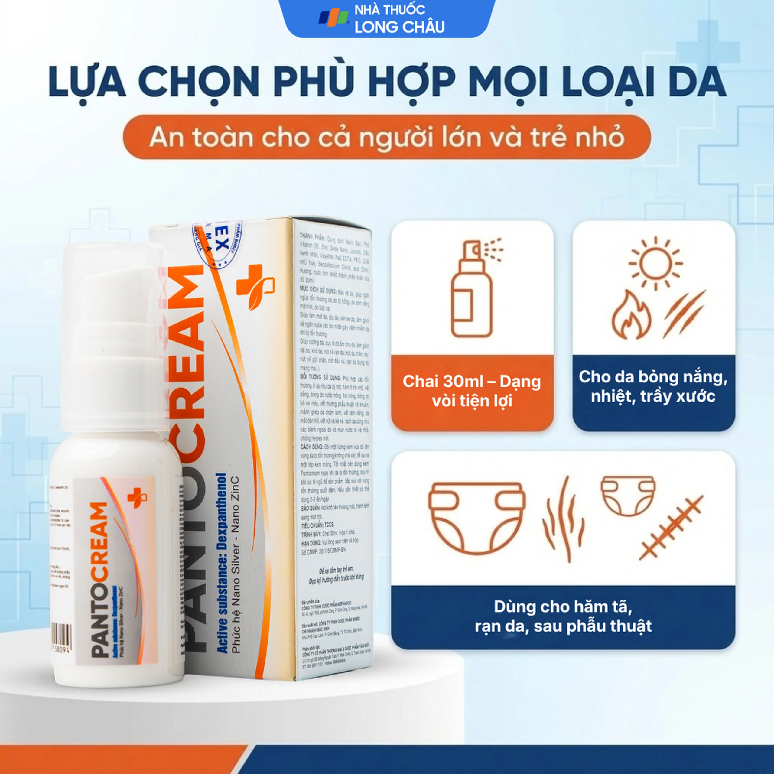 Kem bôi vết thương, bỏng Pantocream 30g Nano Silver - Zinc 4