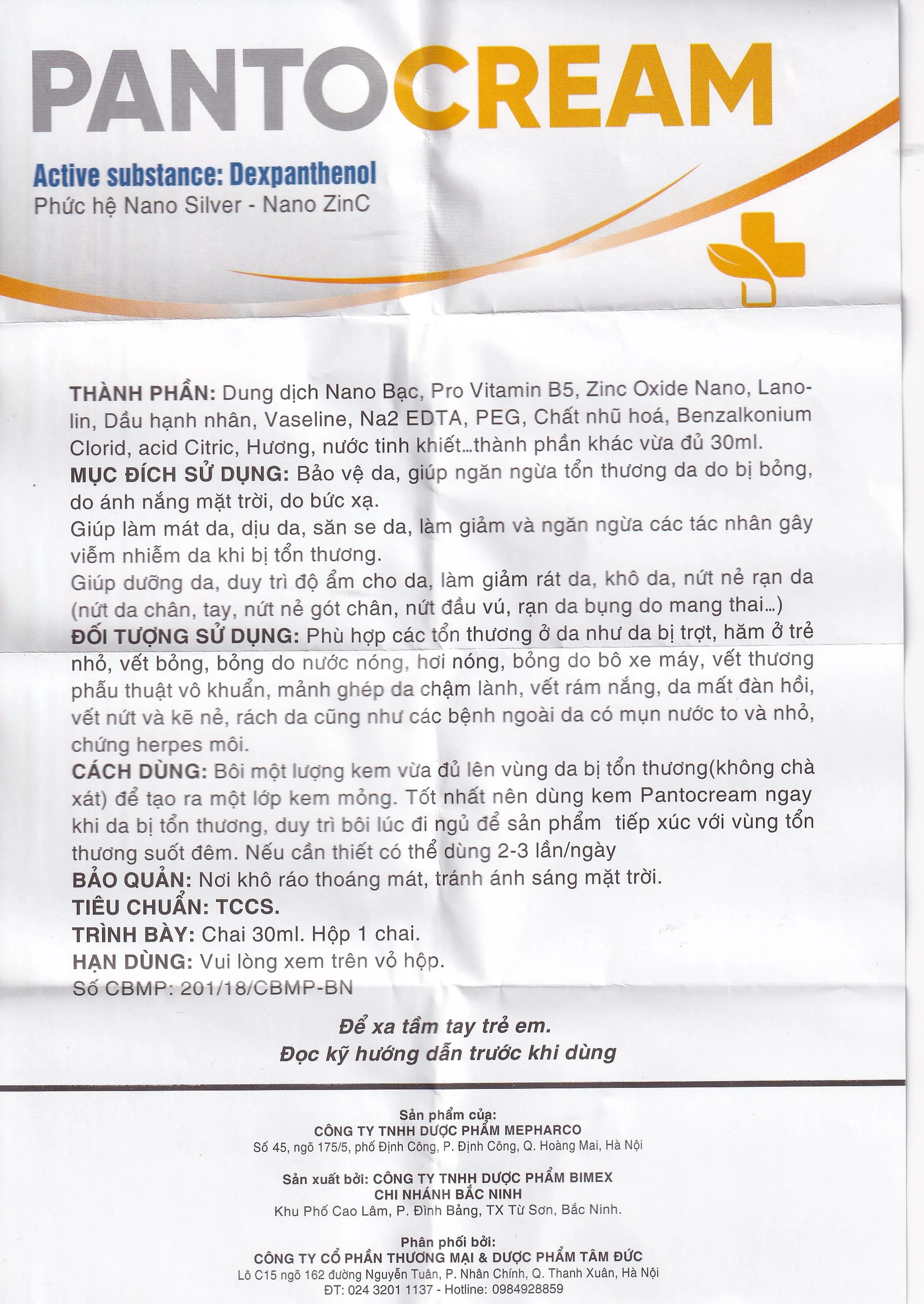 Kem bôi vết thương, bỏng Pantocream 30g Nano Silver - Zinc