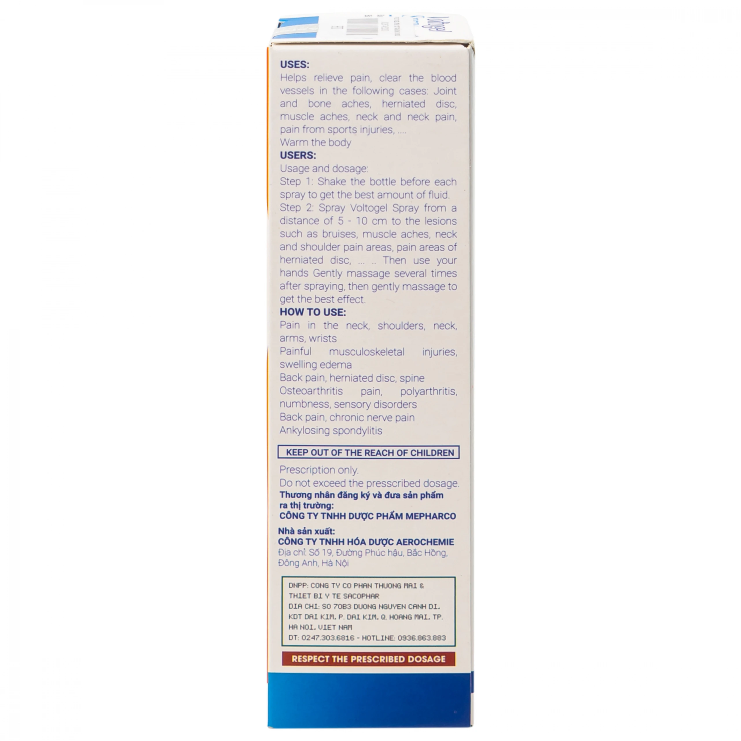 Chai xịt Voltogel Spray 100ml giúp giảm đau, chống viêm, thúc đẩy tuần hoàn máu