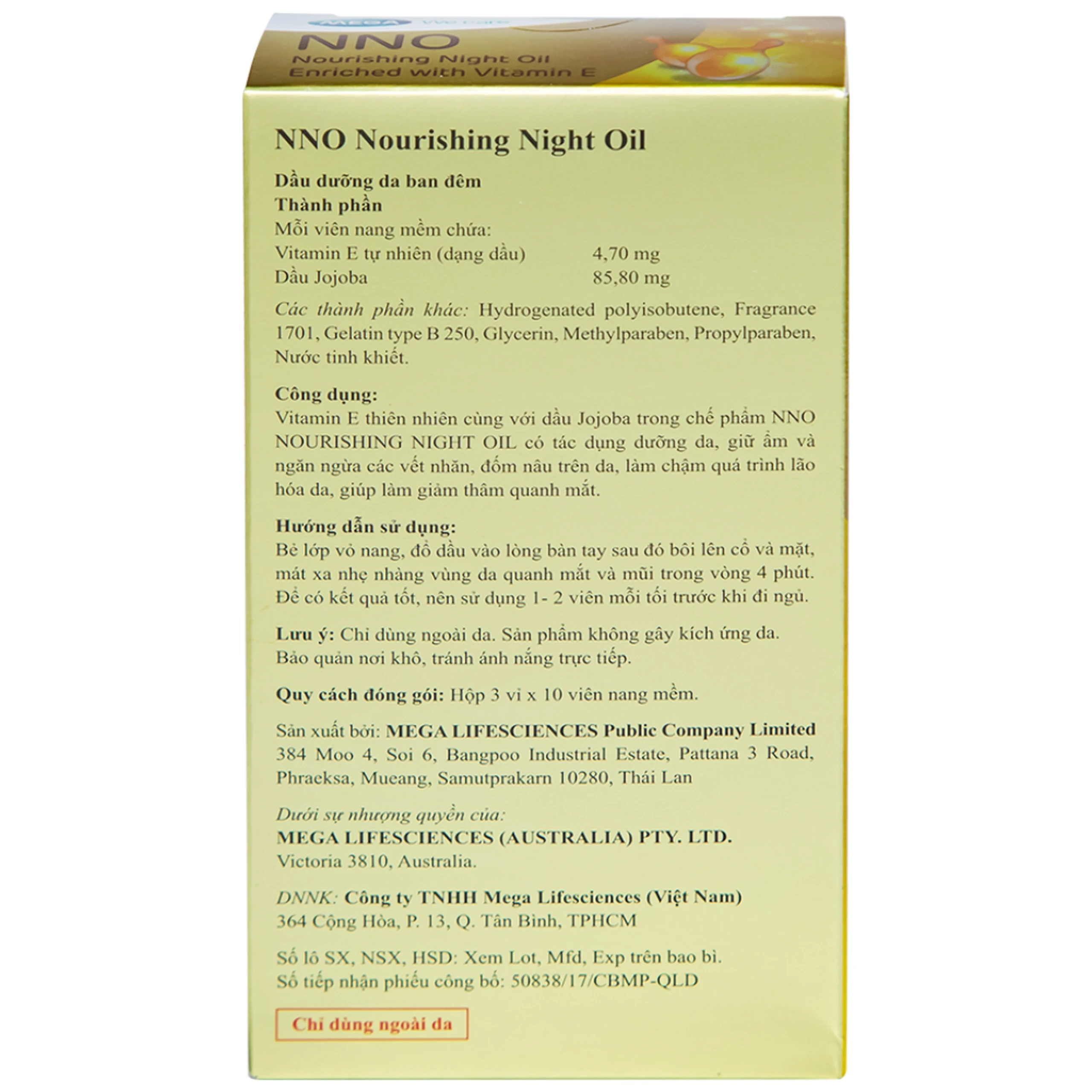 Dầu dưỡng da ban đêm NNO Nourishing Night Oil giúp dưỡng ẩm, phục hồi da