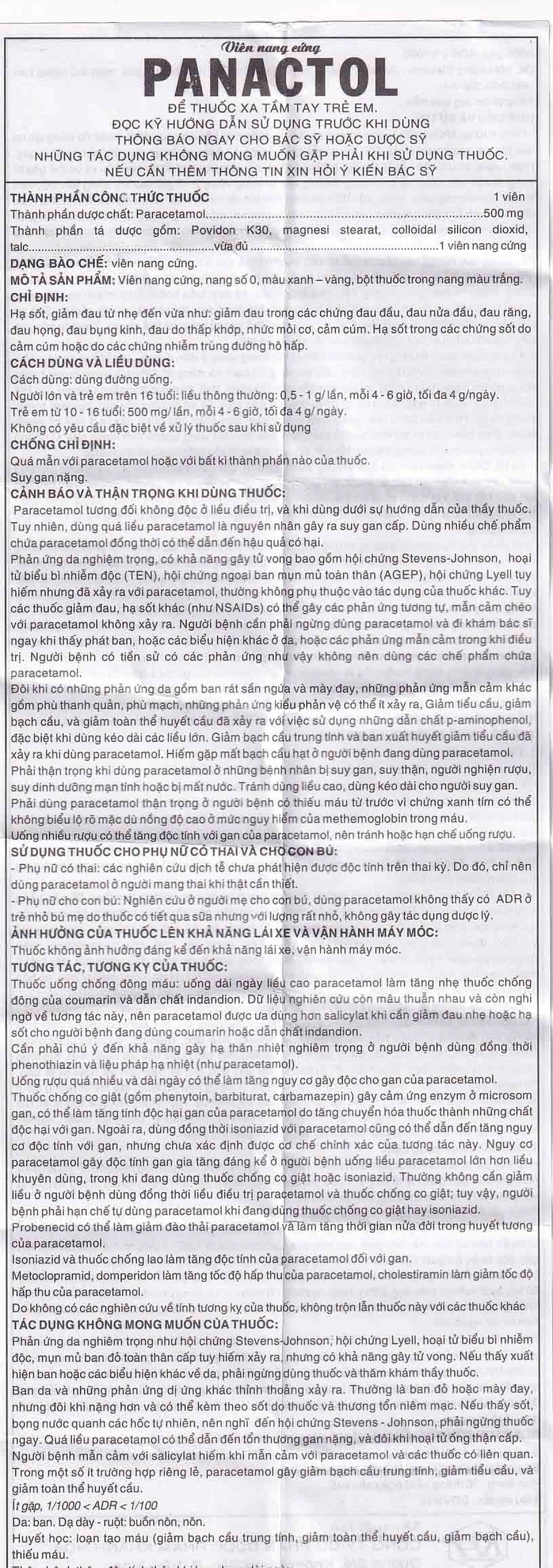 Viên nang cứng Panactol 500mg Khapharco giảm đau, hạ sốt (200 viên)