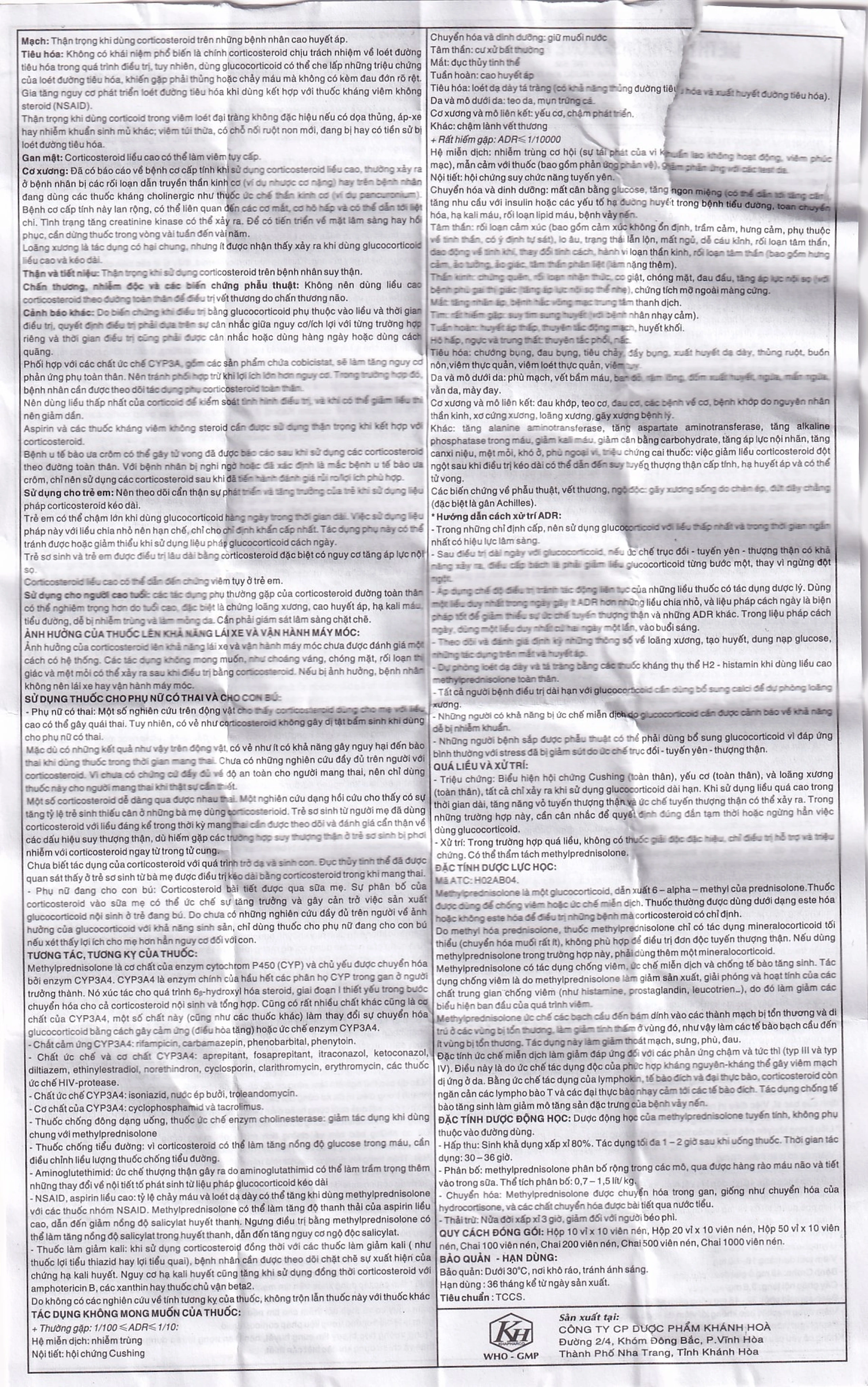 Thuốc Methylprednisolone Blue 4mg Khapharco kháng viêm, điều trị rối loạn nội tiết (100 viên)