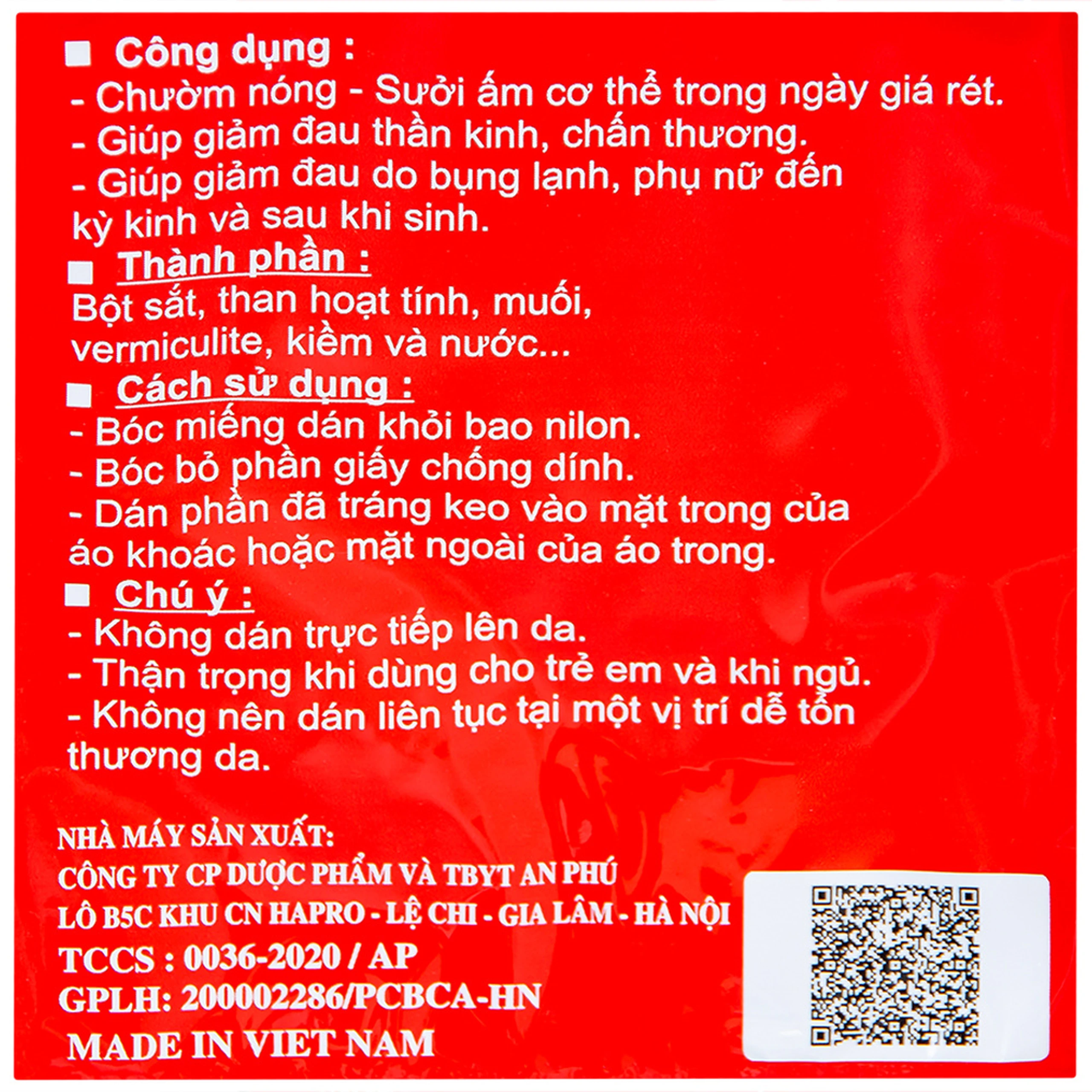 Miếng dán giữ nhiệt Thiên Thanh (10 miếng) dùng để chườm nóng, sưởi ấm trong mùa lạnh