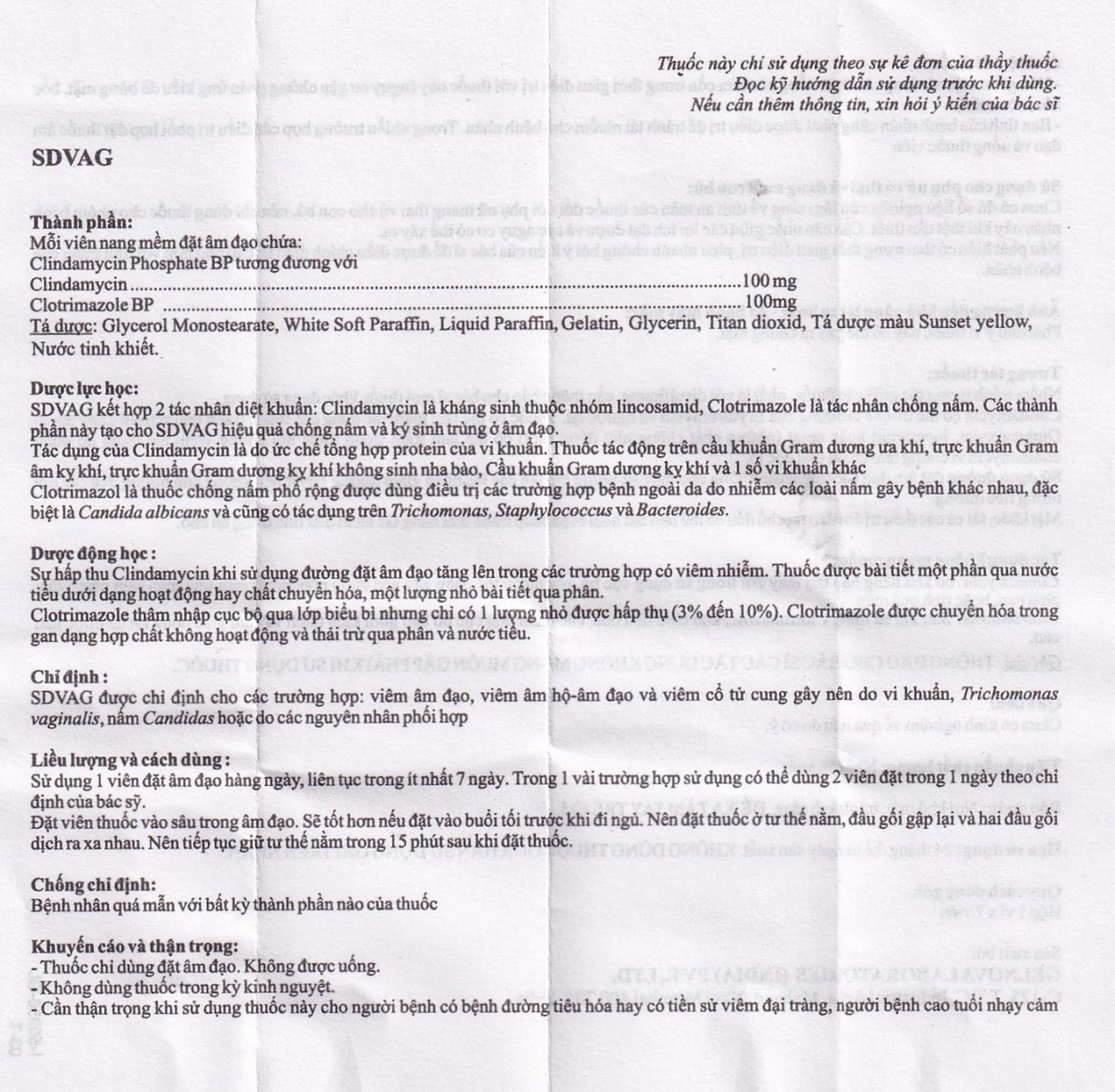 Viên đặt âm đạo Sdvag Gelnova điều trị viêm âm đạo, viêm cổ tử cung (1 vỉ x 7 viên)