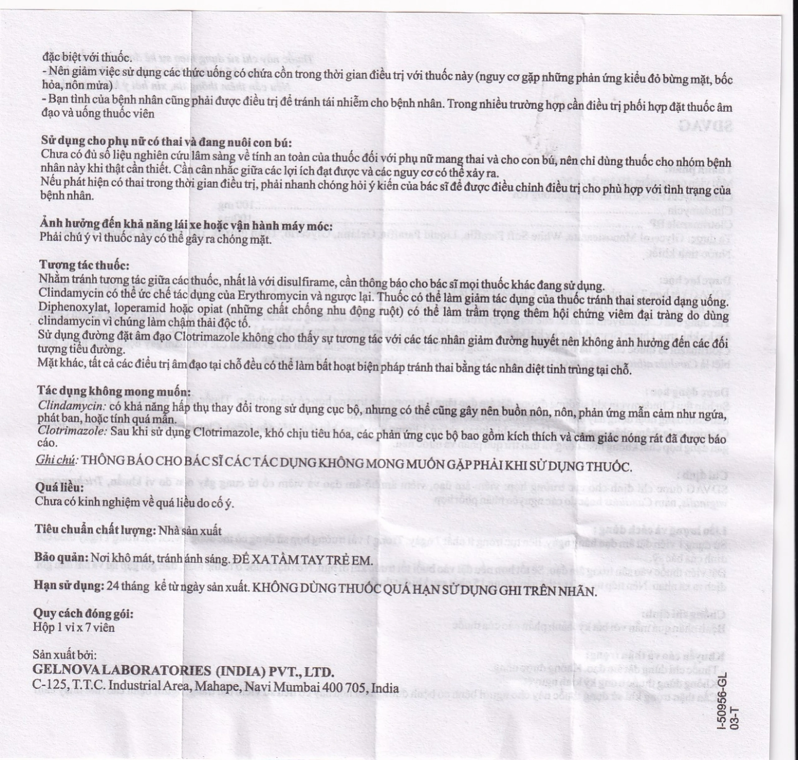 Viên đặt âm đạo Sdvag Gelnova điều trị viêm âm đạo, viêm cổ tử cung (1 vỉ x 7 viên)