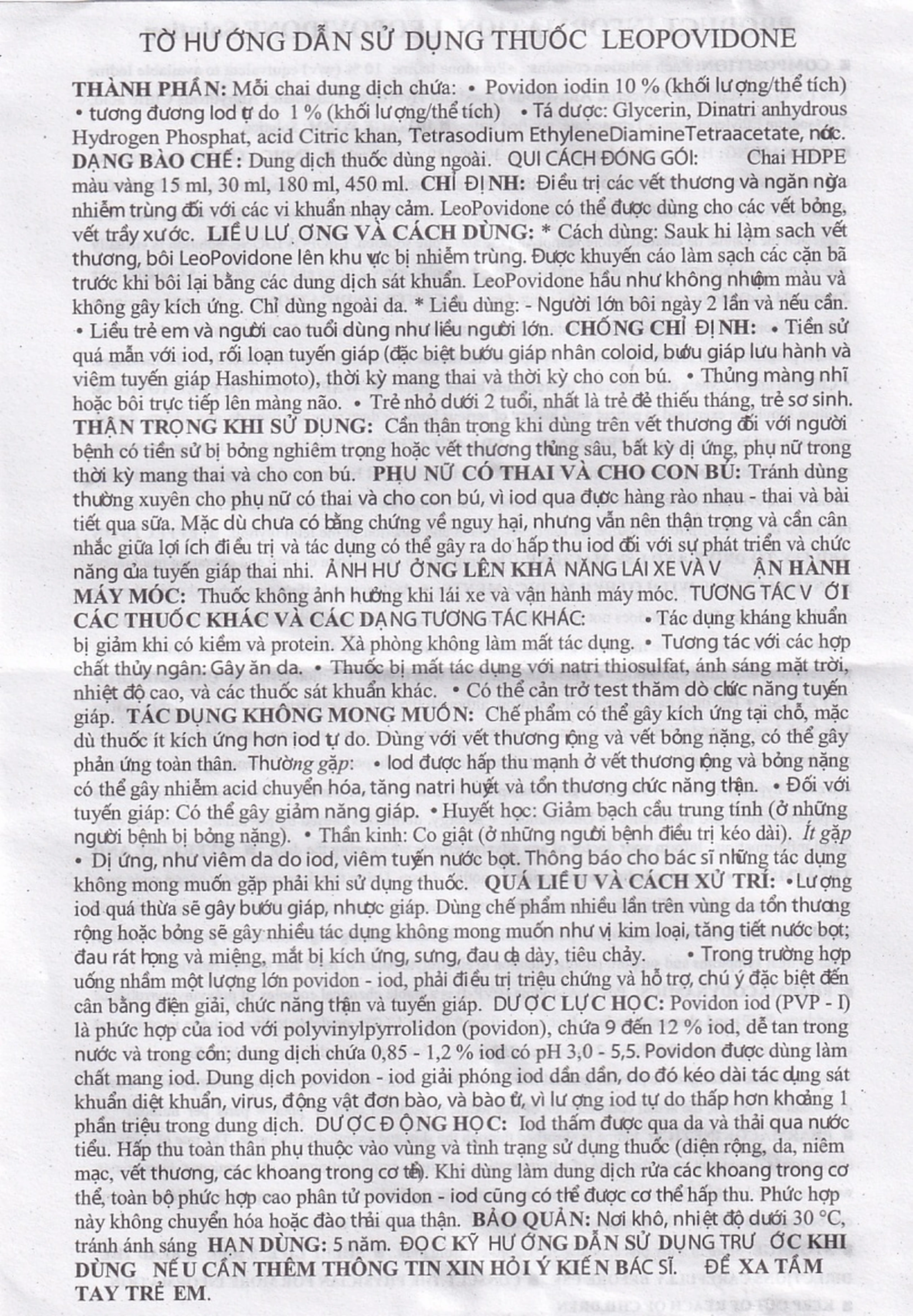Dung dịch LeoPovidone 10% điều trị các vết thương và ngăn ngừa nhiễm khuẩn (15ml) 