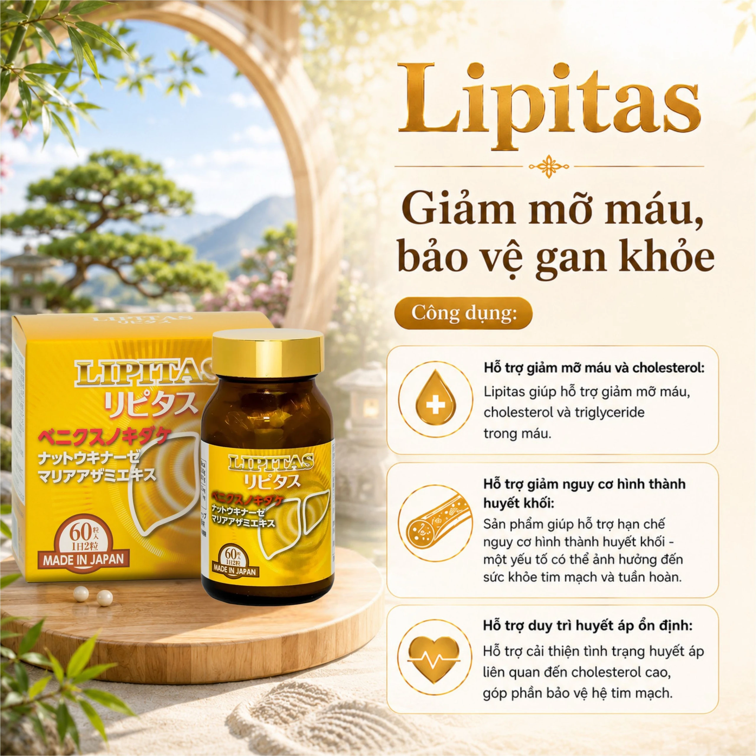 Viên uống giúp giảm mỡ, cholesterol và triglyceride trong máu Lipitas Jpanwell (60 viên) 6