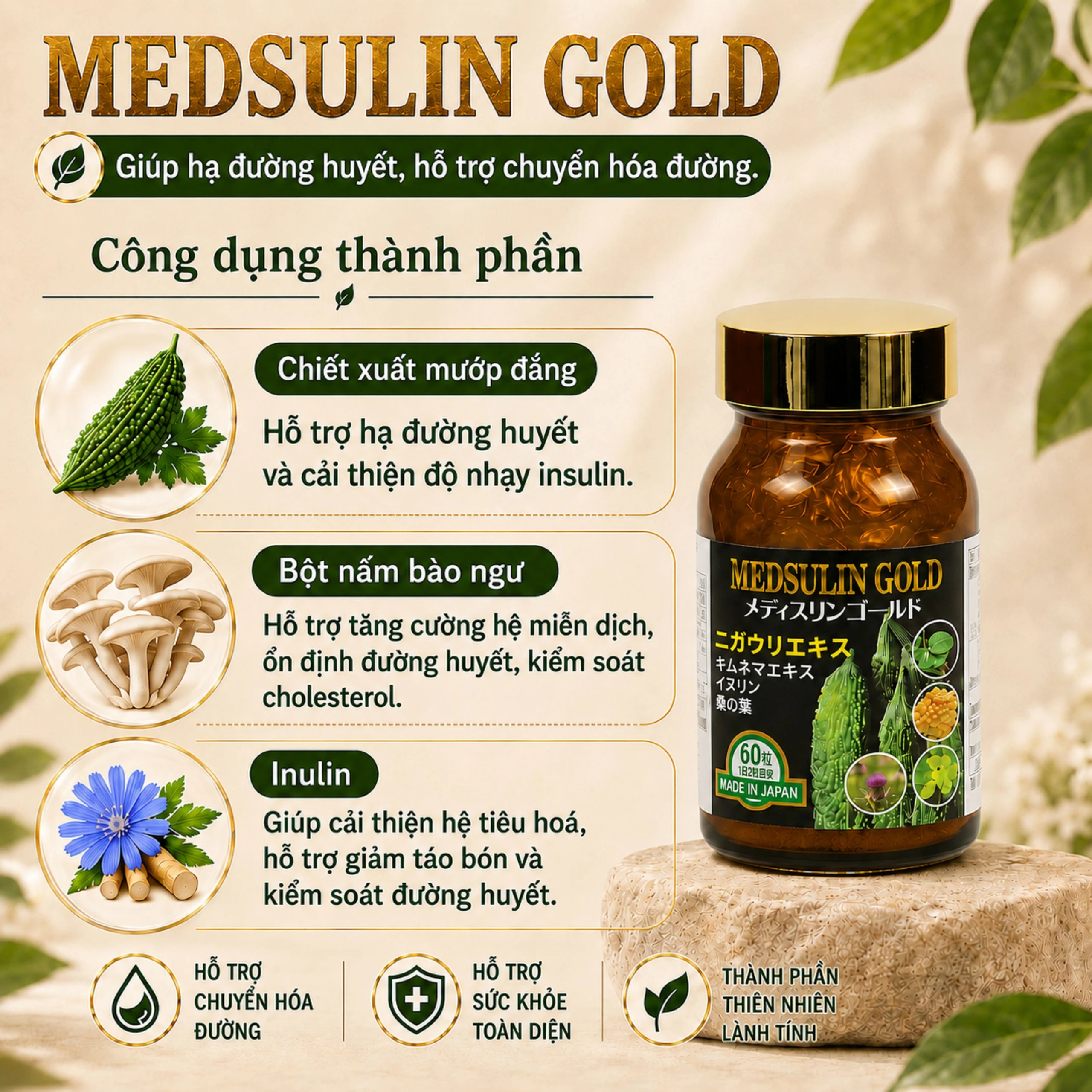 Viên uống giúp hạ đường, huyết hỗ trợ chuyển hóa đường Medsulin Gold Jpanwell (60 viên) 4