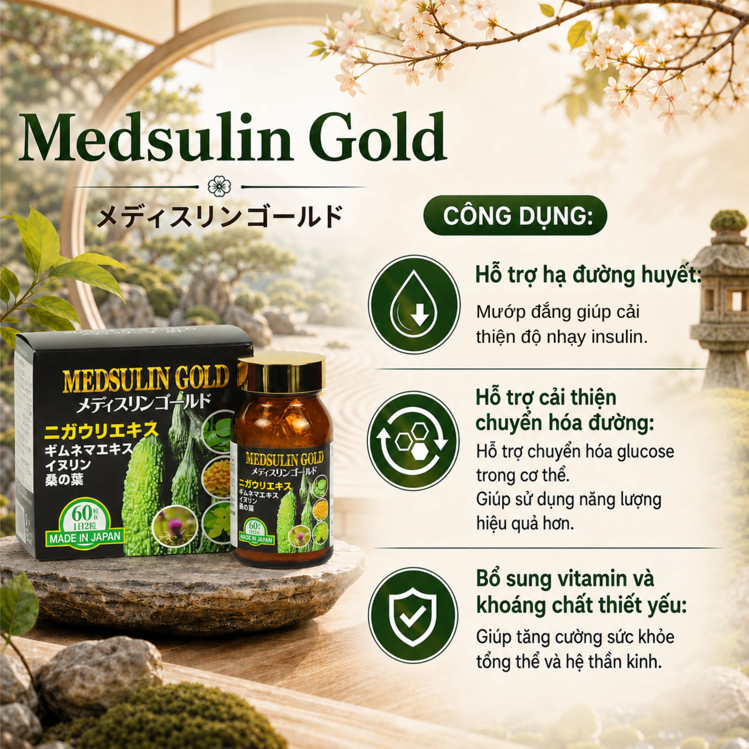 Viên uống giúp hạ đường, huyết hỗ trợ chuyển hóa đường Medsulin Gold Jpanwell (60 viên) 5