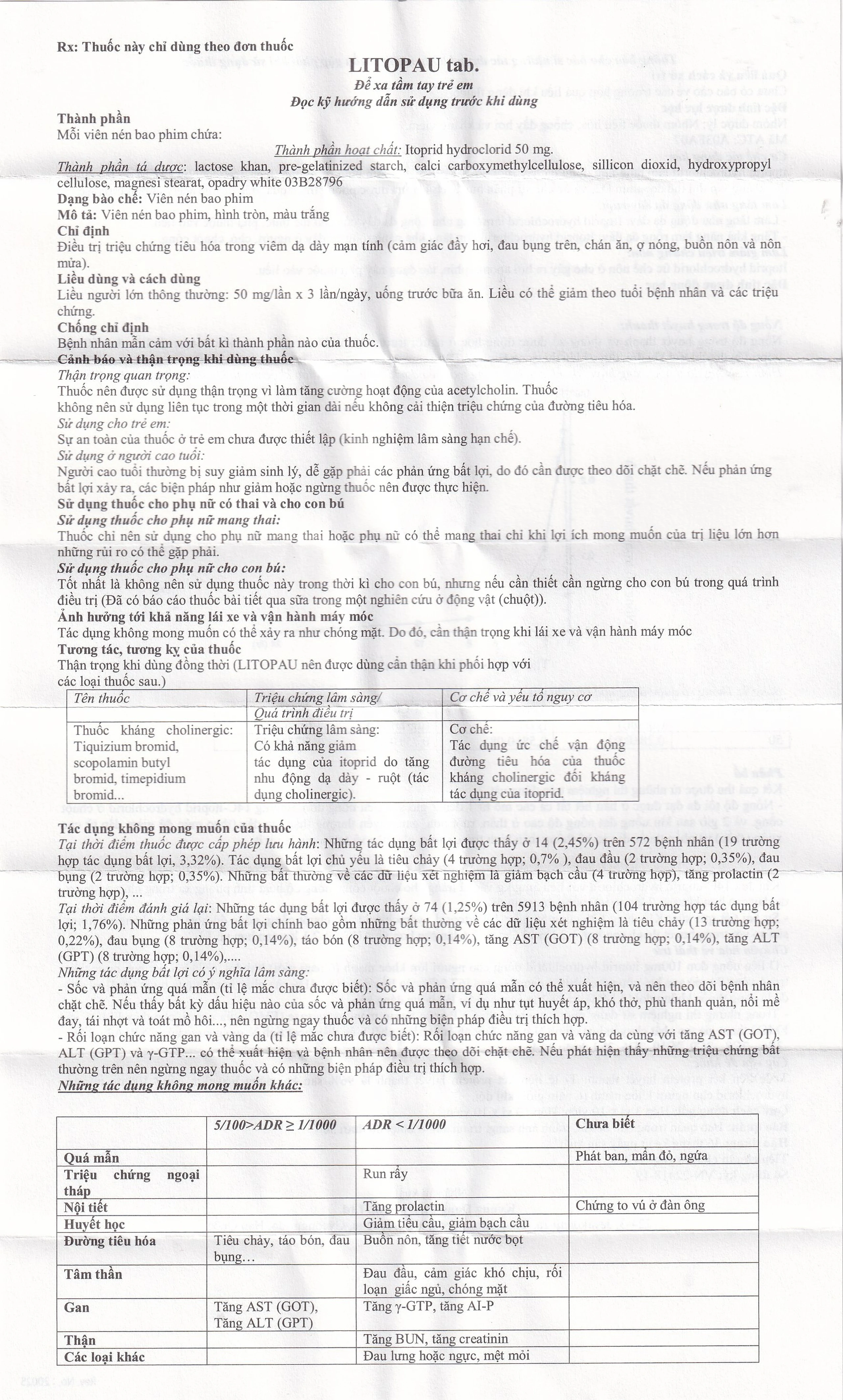 Thuốc Litopau Tab điều trị các triệu chứng viêm dạ dày mãn tính (3 vỉ x 10 viên)