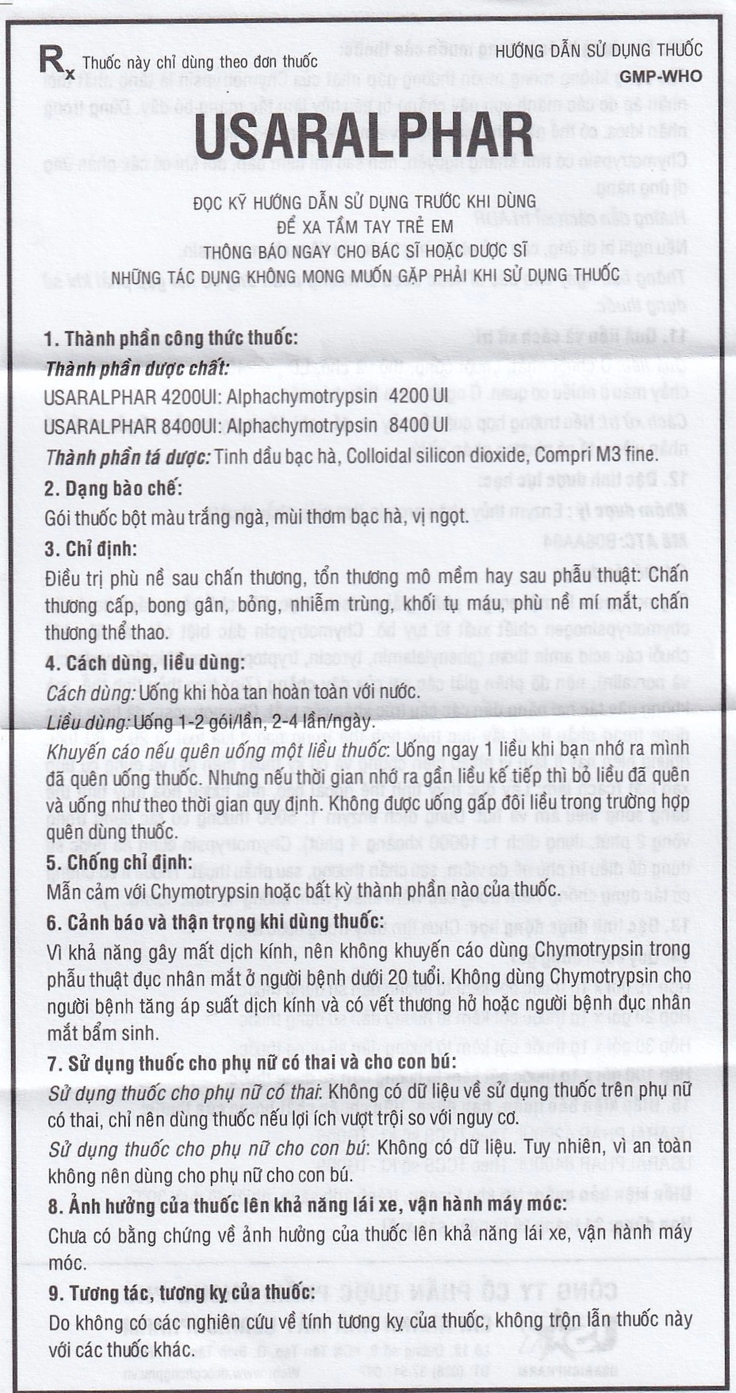 Thuốc Usaralphar 8400 UI Usarichpharm điều trị phù nề sau chấn thương, tổn thương mô mềm (30 gói x 1g)