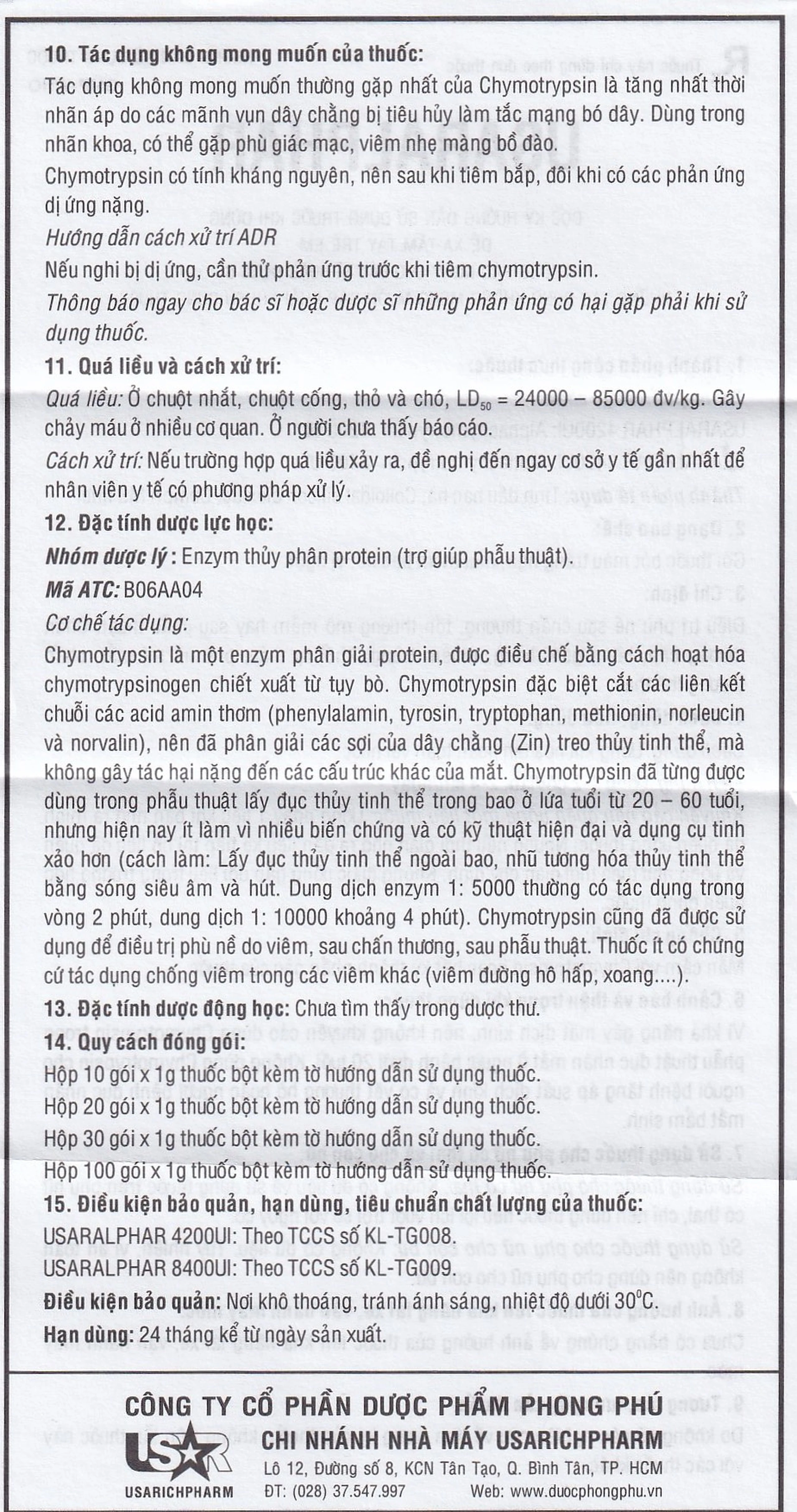 Thuốc Usaralphar 8400 UI Usarichpharm điều trị phù nề sau chấn thương, tổn thương mô mềm (30 gói x 1g)