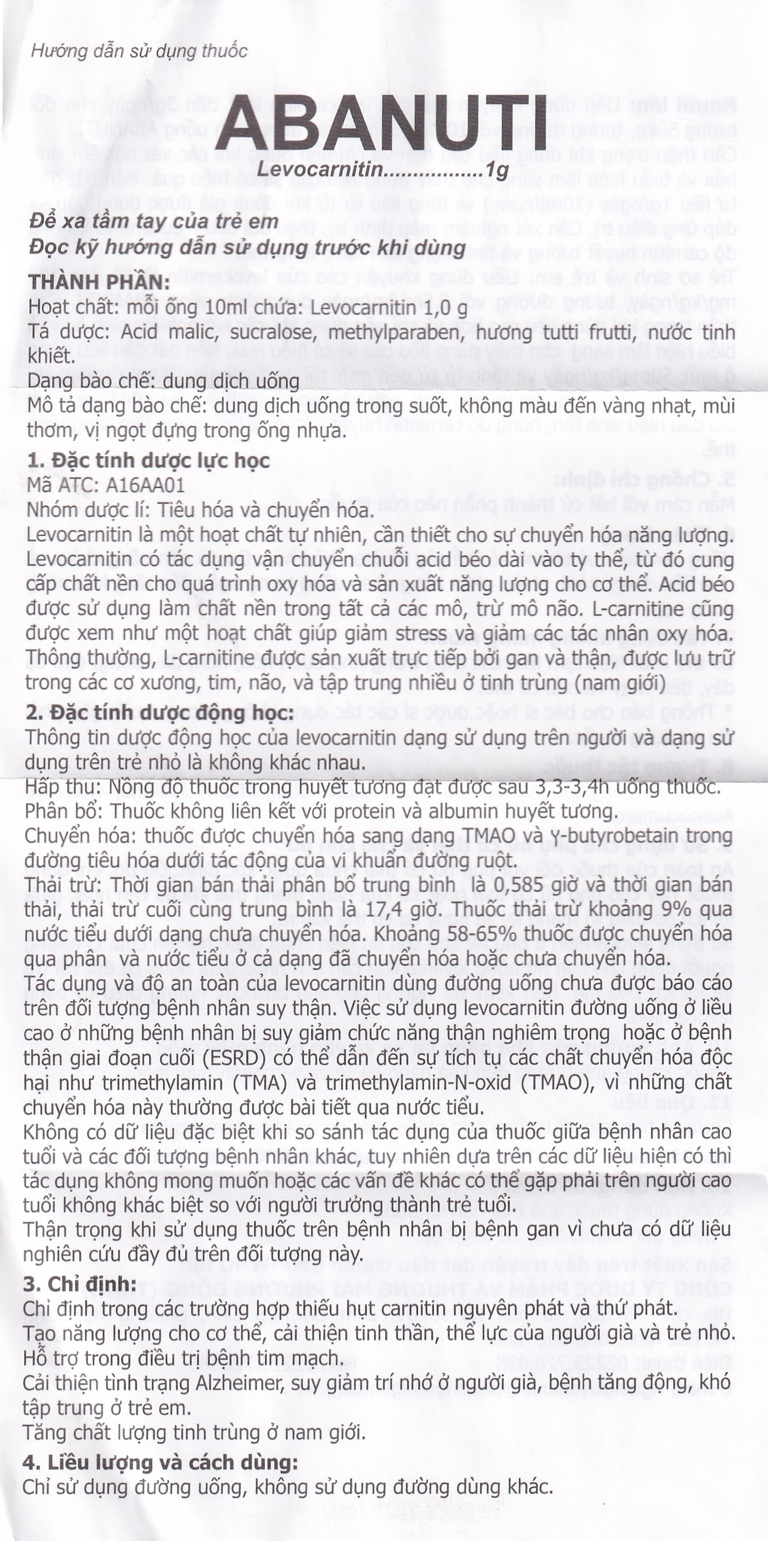 Dung dịch uống Abanuti 1g Phương Đông bổ sung năng lượng, cải thiện tinh thần, thể lực (20 ống x 10ml)