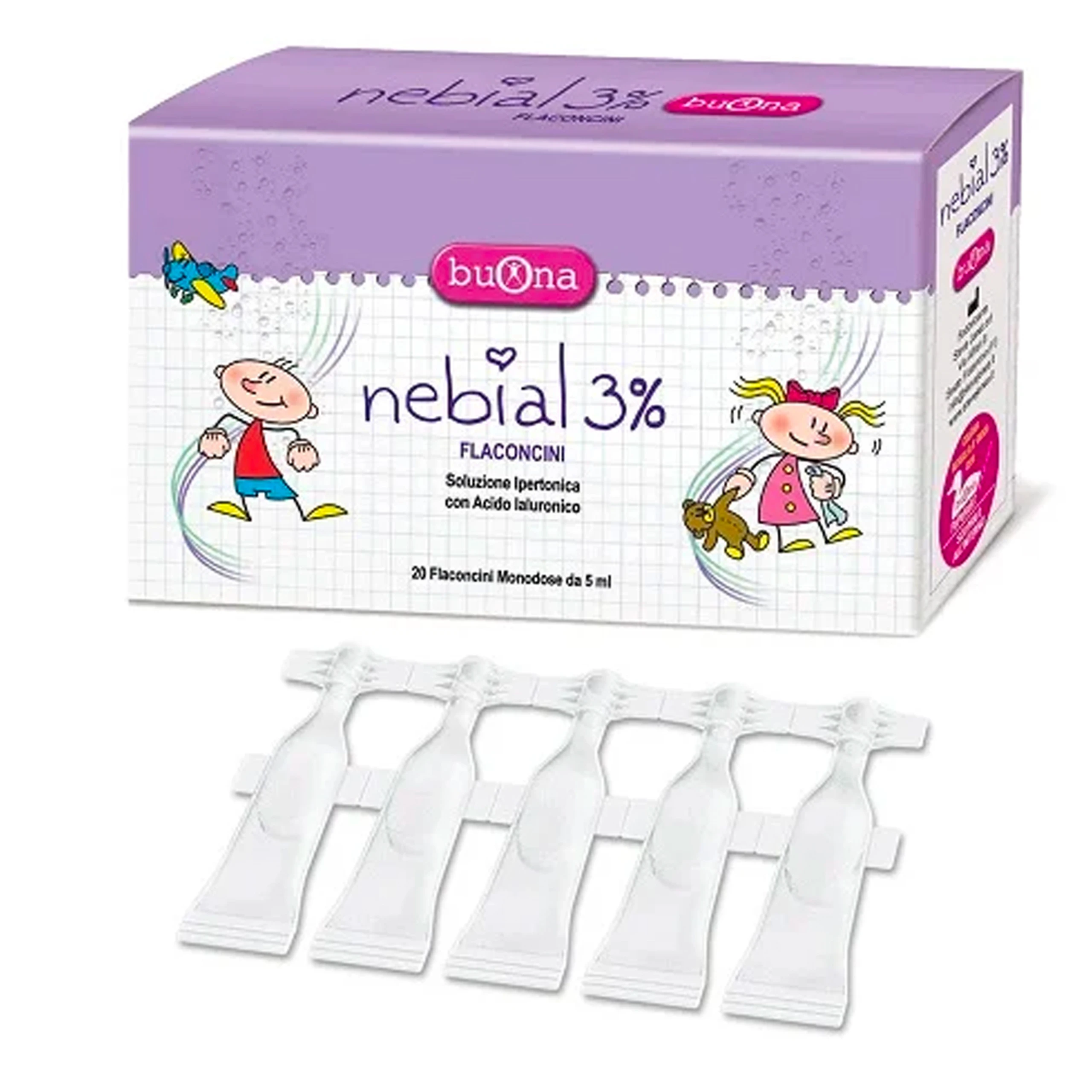 Nước muối sinh lý ưu trương Buona Nebial 3% (20 ống) hỗ trợ điều trị nhiễm khuẩn đường hô hấp