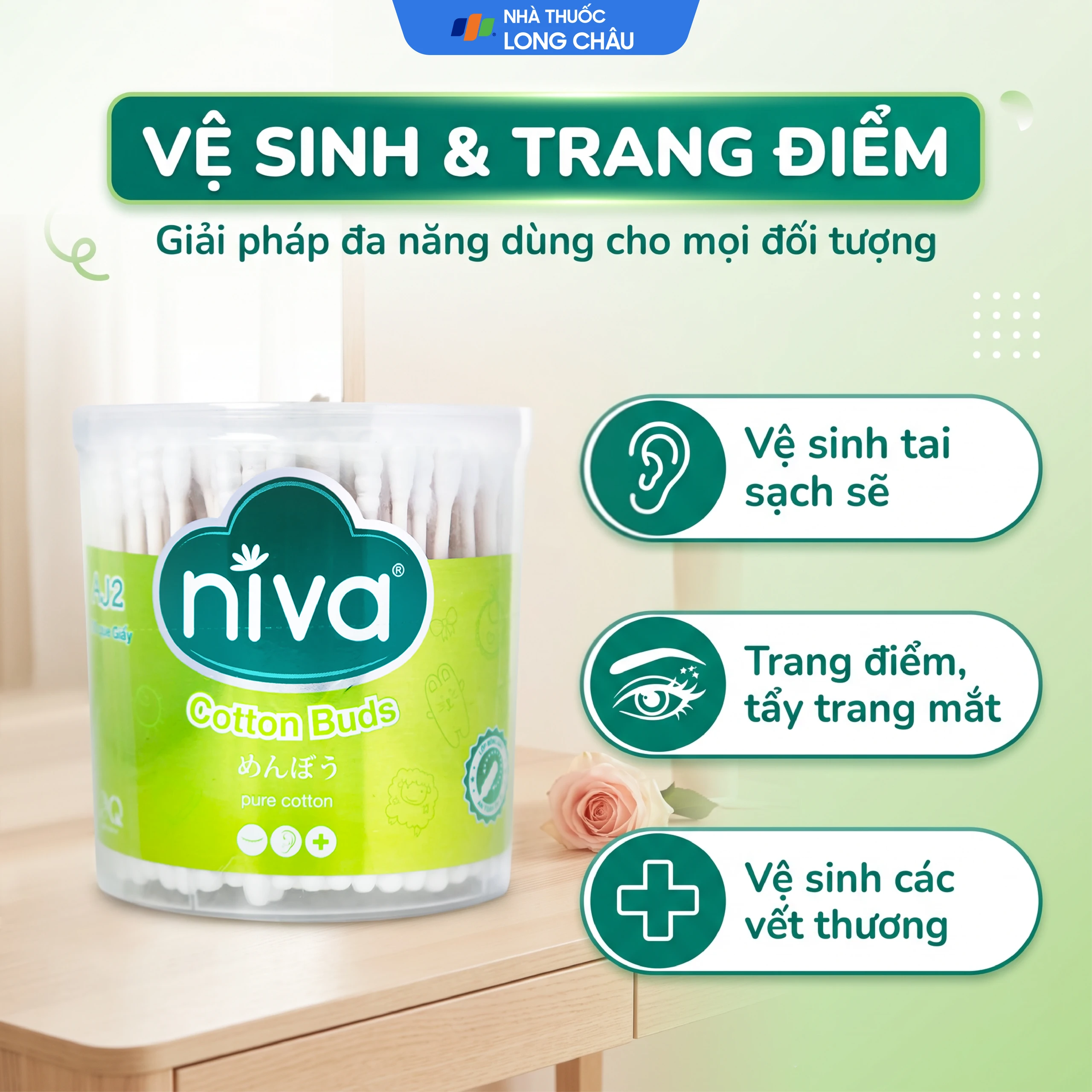 Tăm bông Niva Cotton Buds AJ2 thân giấy 1 đầu tròn 1 đầu xoắn vệ sinh tai, mũi, vết thương (200 que) 2