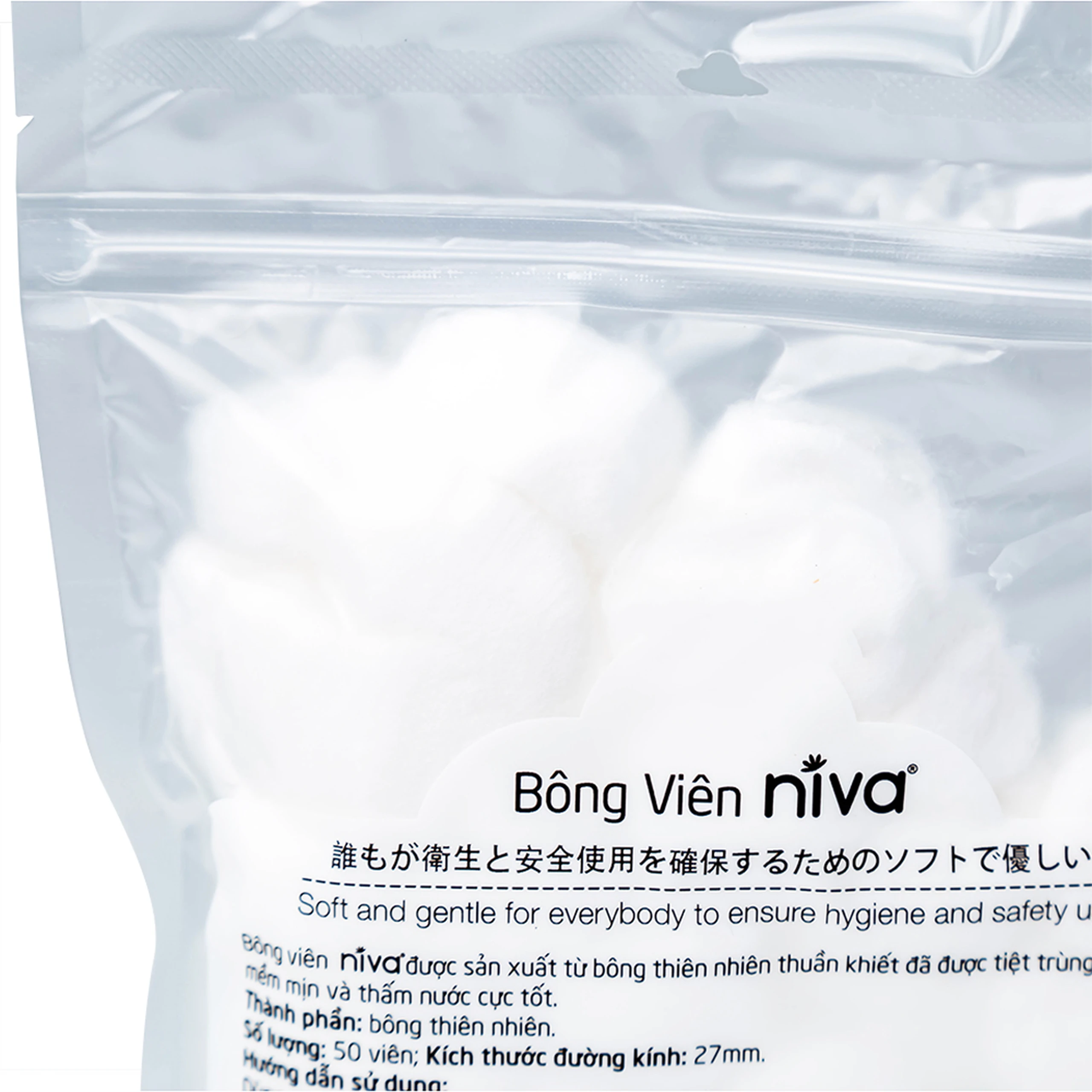 Bông viên Niva Cotton Balls YB1 (50 viên) làm sạch vết thương, thấm máu và dịch tiết