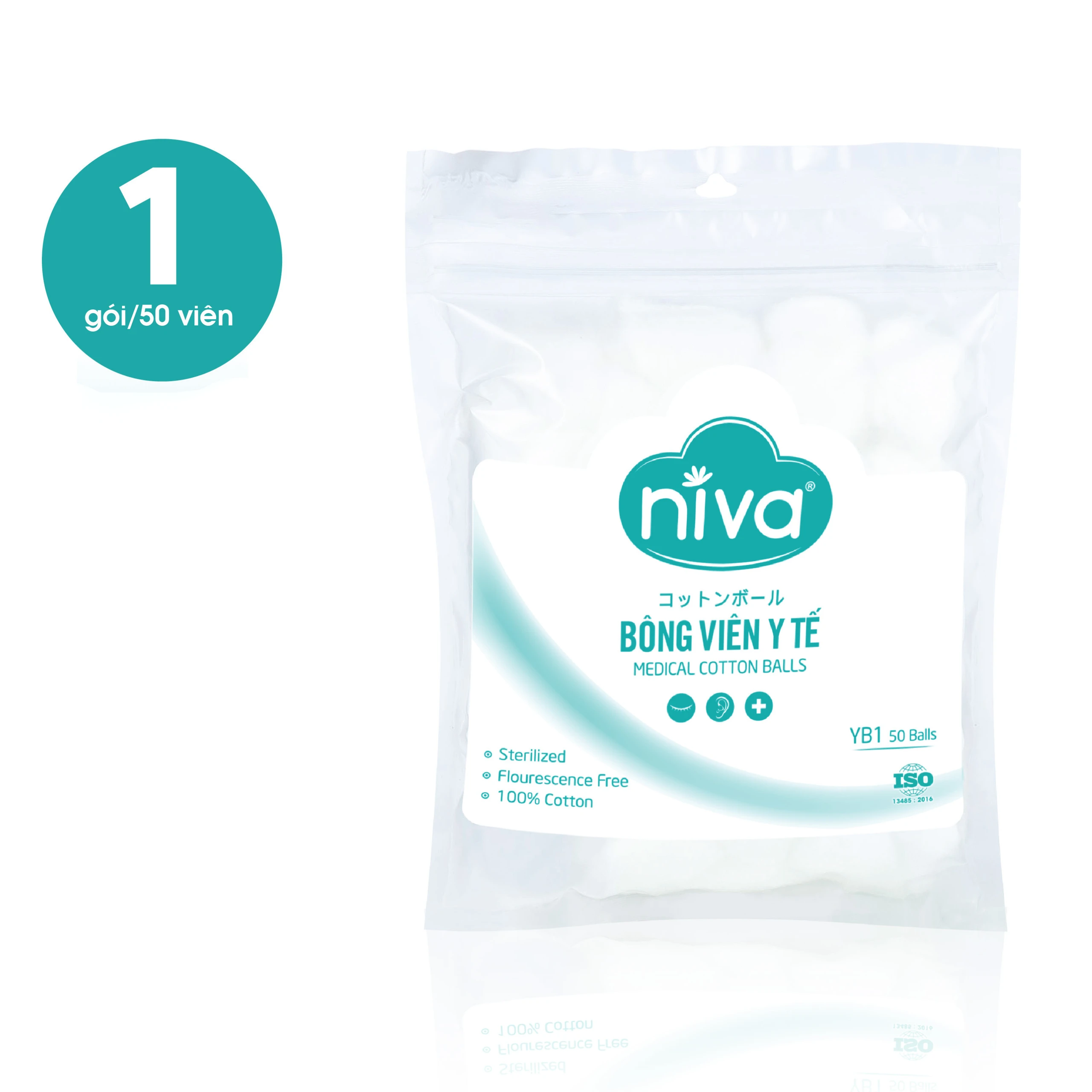 Bông viên Niva Cotton Balls YB1 (50 viên) làm sạch vết thương, thấm máu và dịch tiết 2