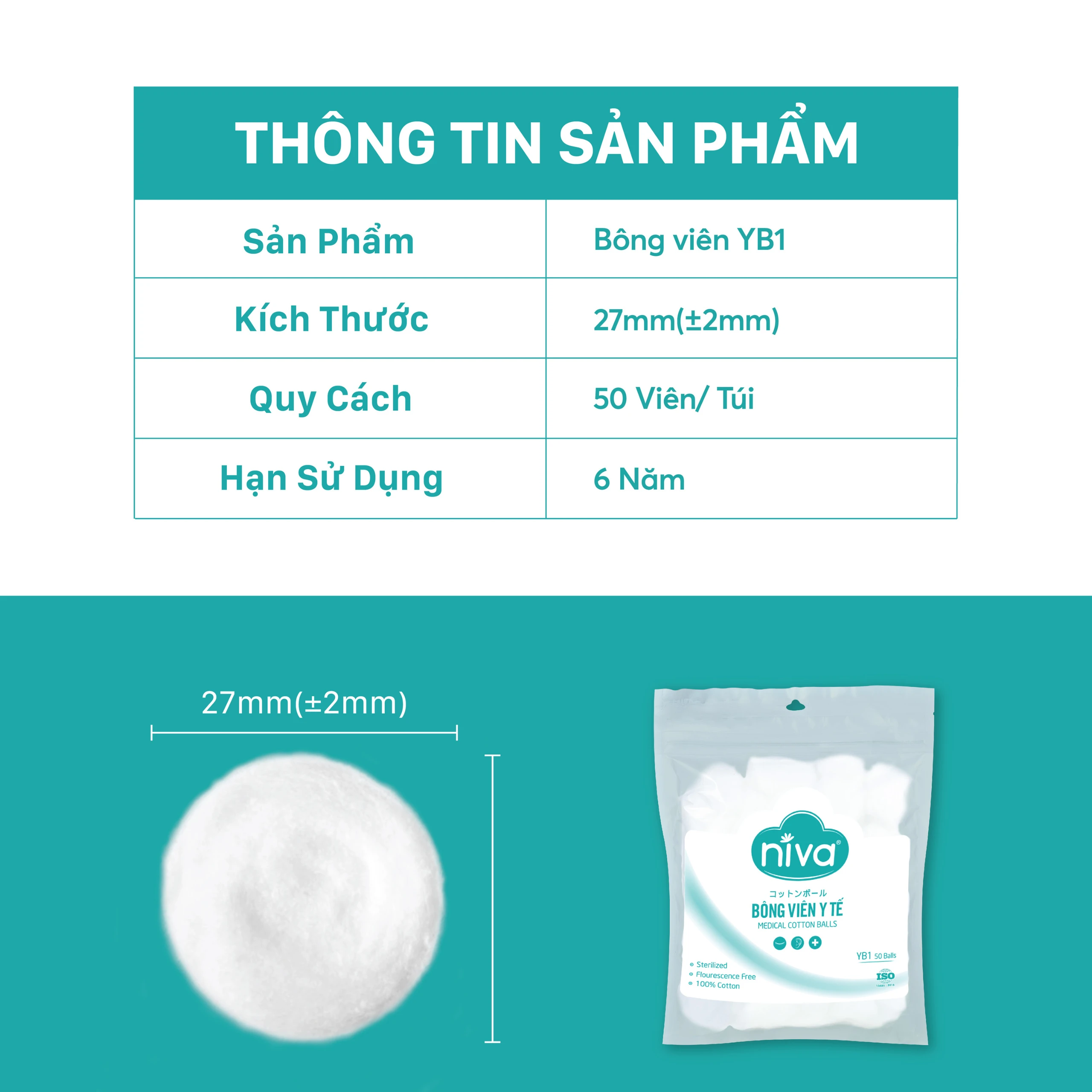 Bông viên Niva Cotton Balls YB1 (50 viên) làm sạch vết thương, thấm máu và dịch tiết 4
