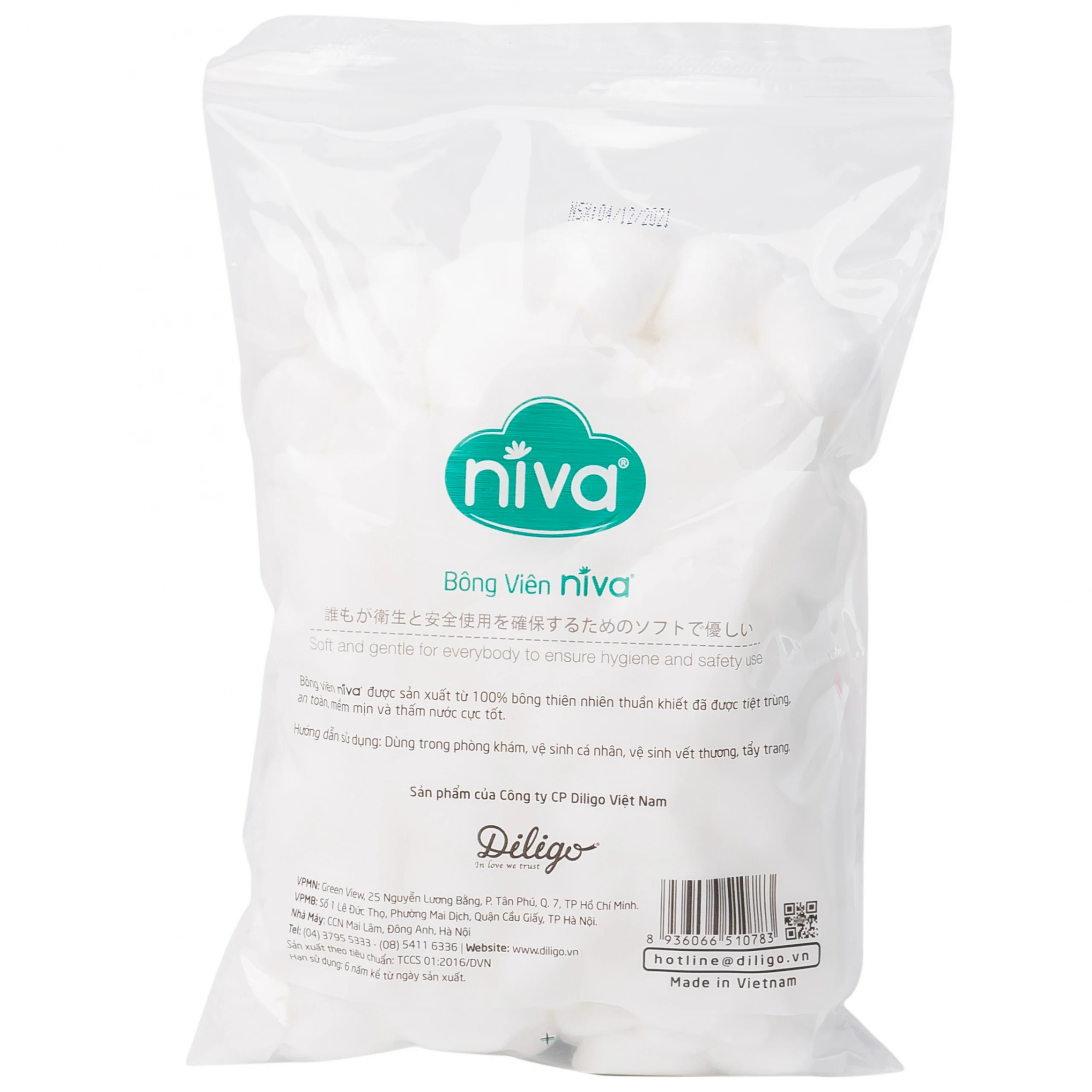 Bông viên Niva Cotton Balls YB2 (100 viên) làm sạch vết thương, thấm máu và dịch tiết