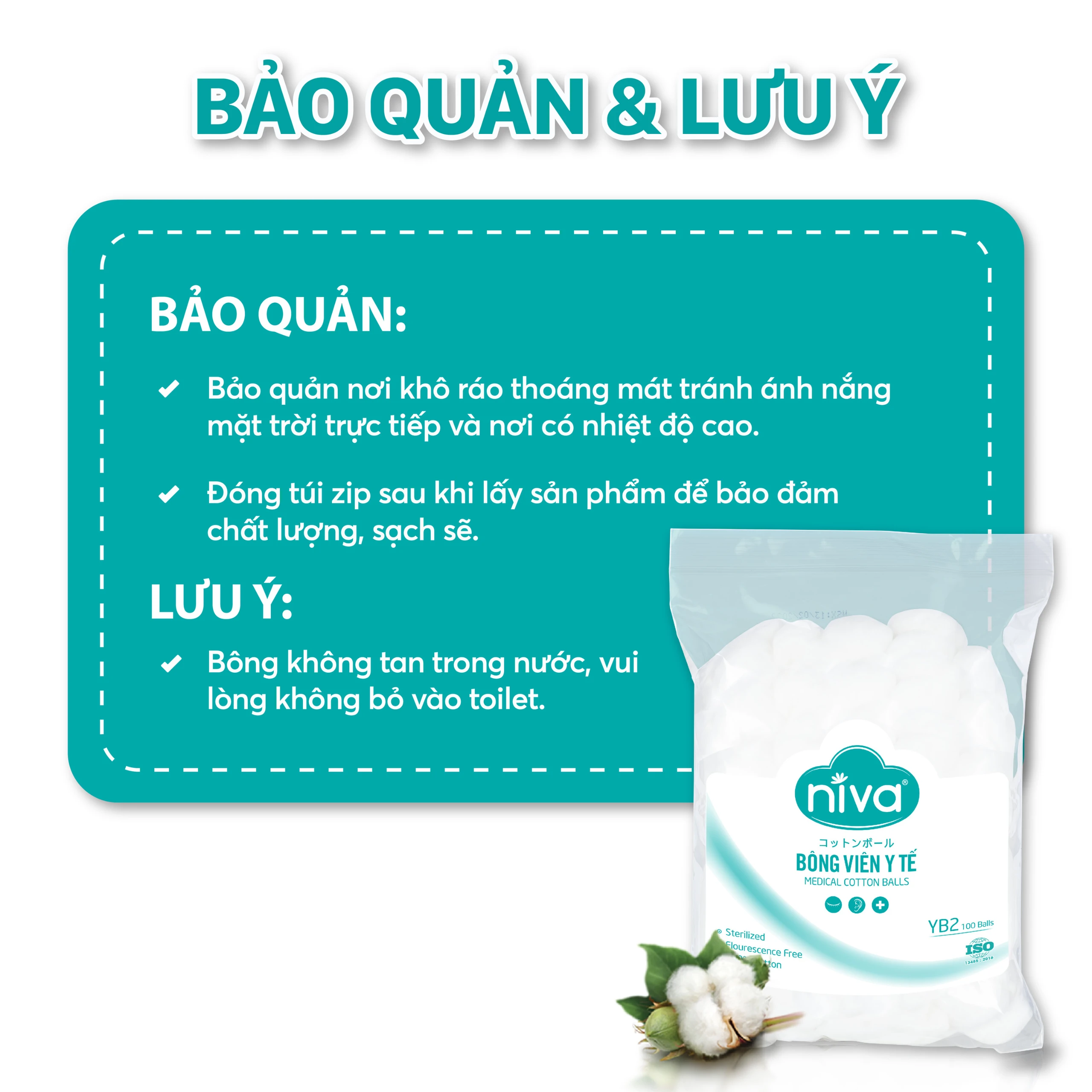 Bông viên Niva Cotton Balls YB2 (100 viên) làm sạch vết thương, thấm máu và dịch tiết 5