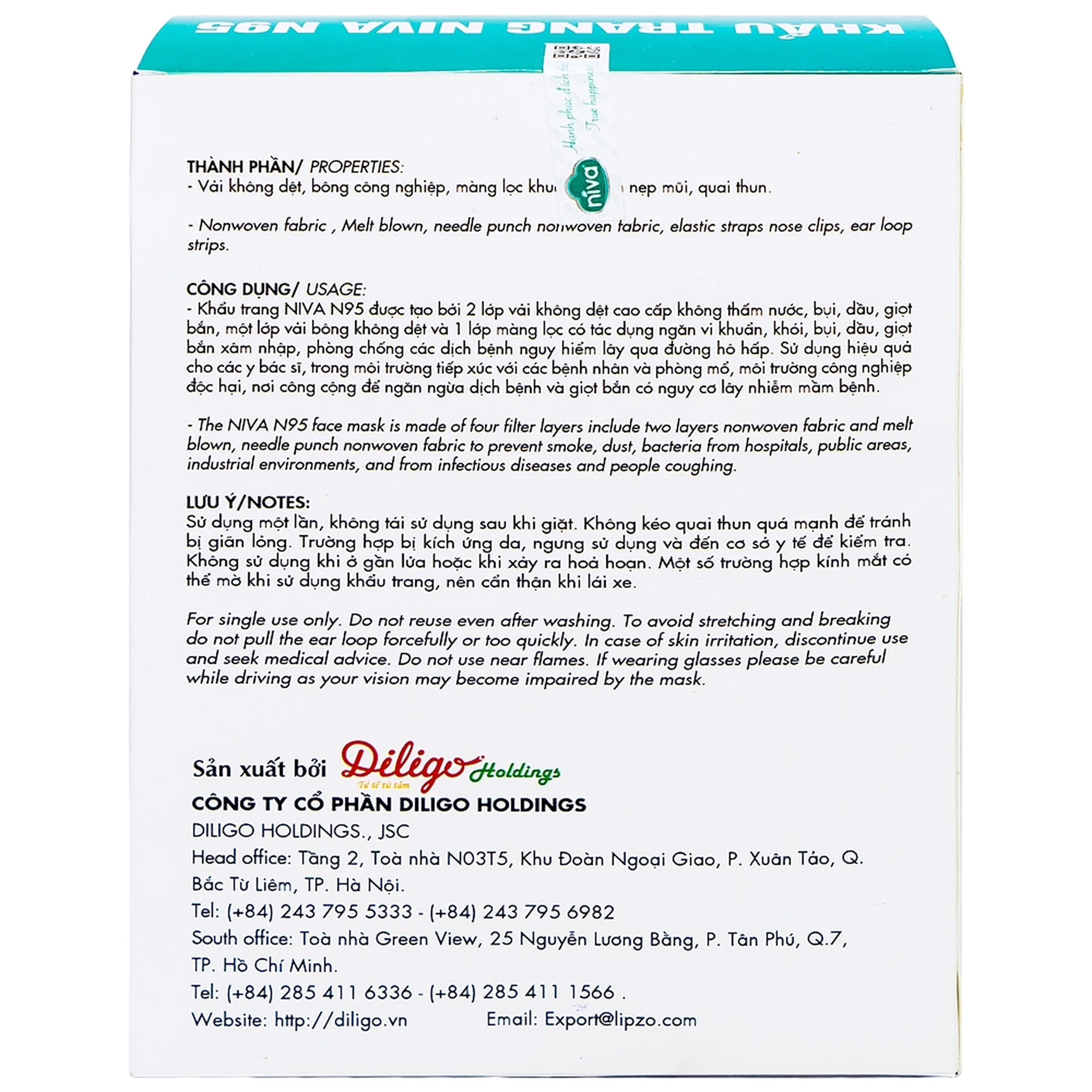 Khẩu trang 2 lớp Niva N95 (10 cái) hỗ trợ ngăn bụi và vi khuẩn 