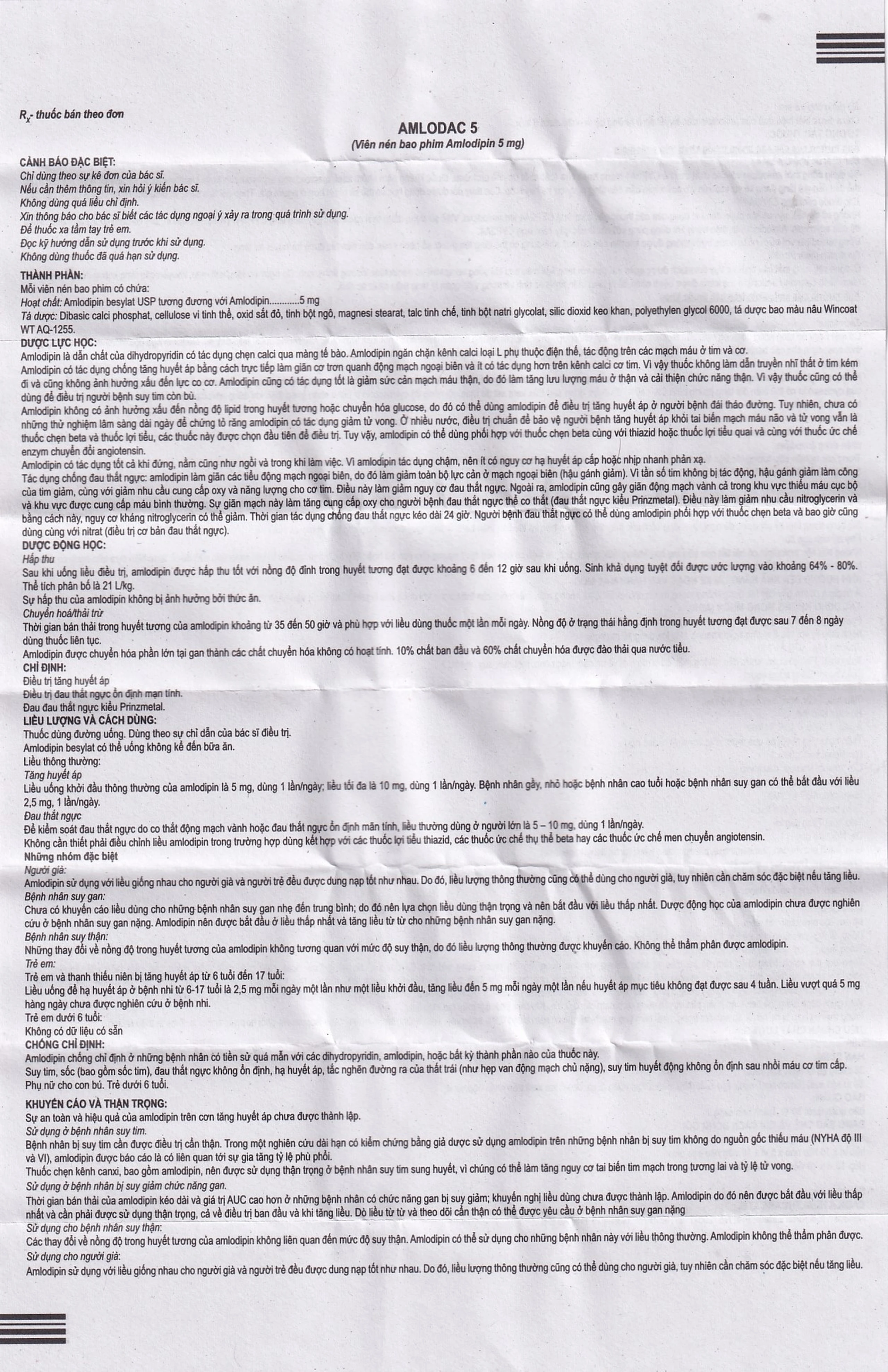 Thuốc Amlodac 5 Cadila điều trị tăng huyết áp, đau thắt ngực (10 vỉ x 10 viên)