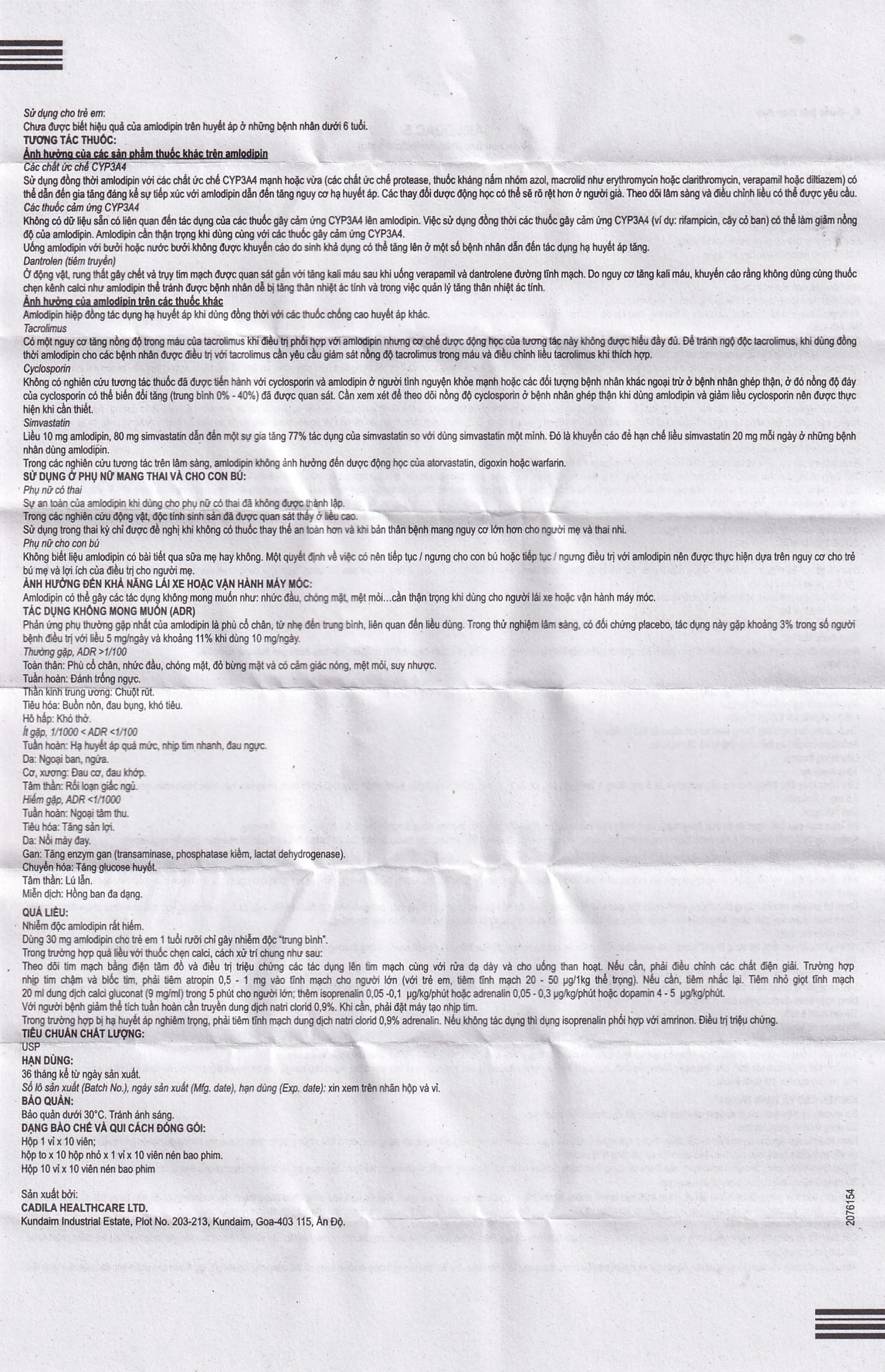 Thuốc Amlodac 5 Cadila điều trị tăng huyết áp, đau thắt ngực (10 vỉ x 10 viên)