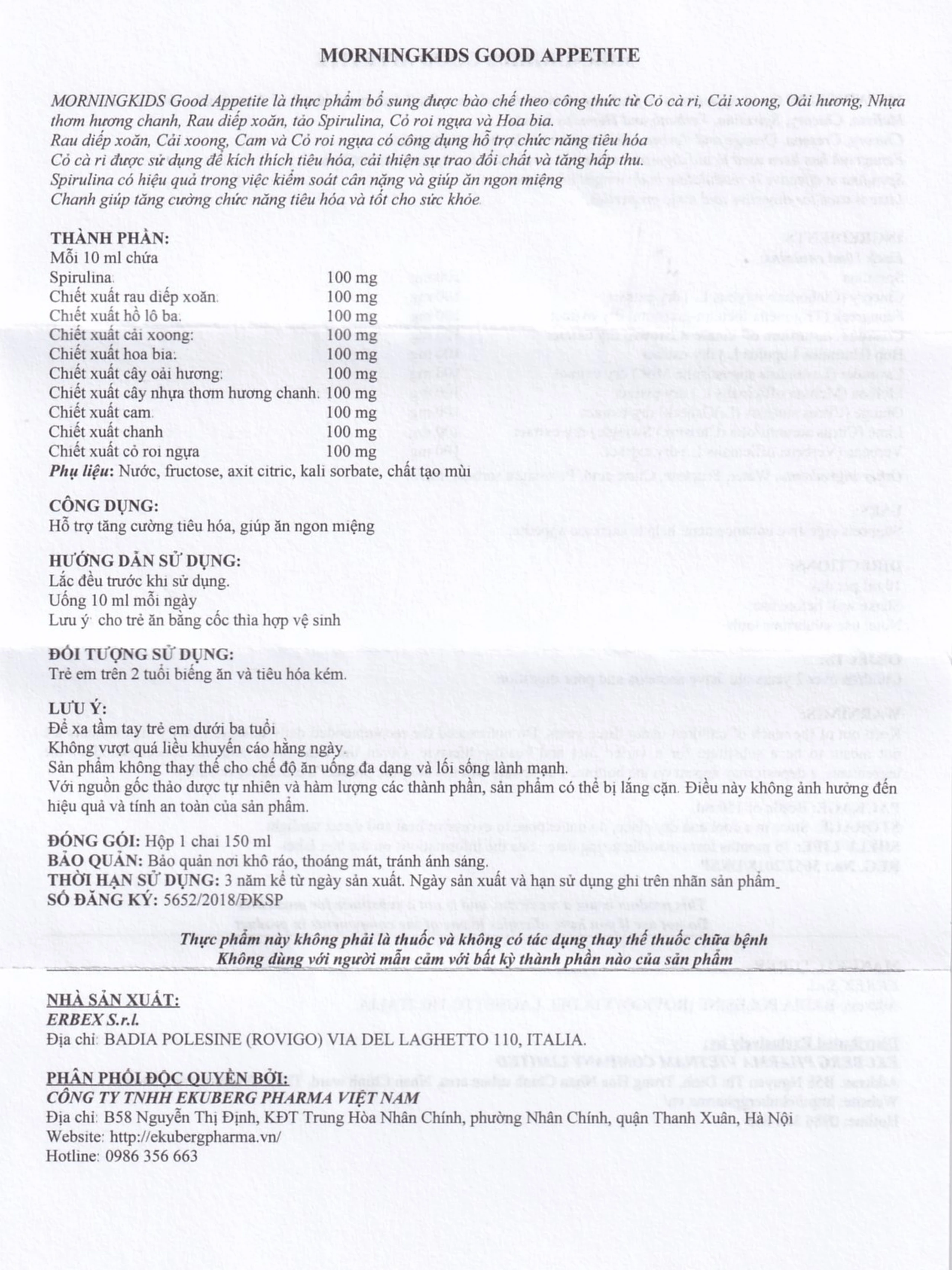 Siro hỗ trợ tăng cường tiêu hóa giúp ăn ngon miệng MorningKids Good Appetite (150ml)