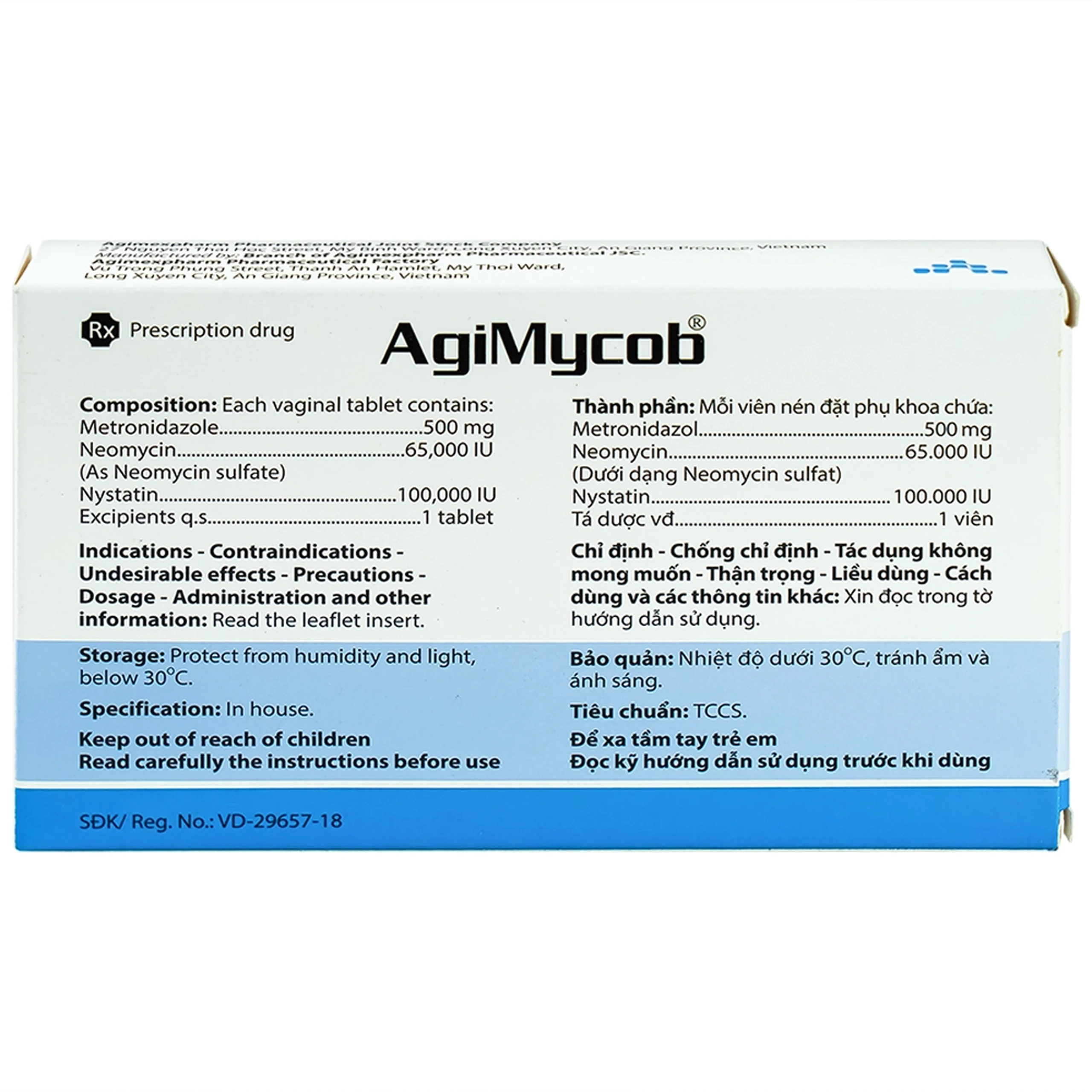 Viên đặt phụ khoa Agimycob Agimexpharm điều trị viêm âm đạo (1 vỉ x 10 viên)