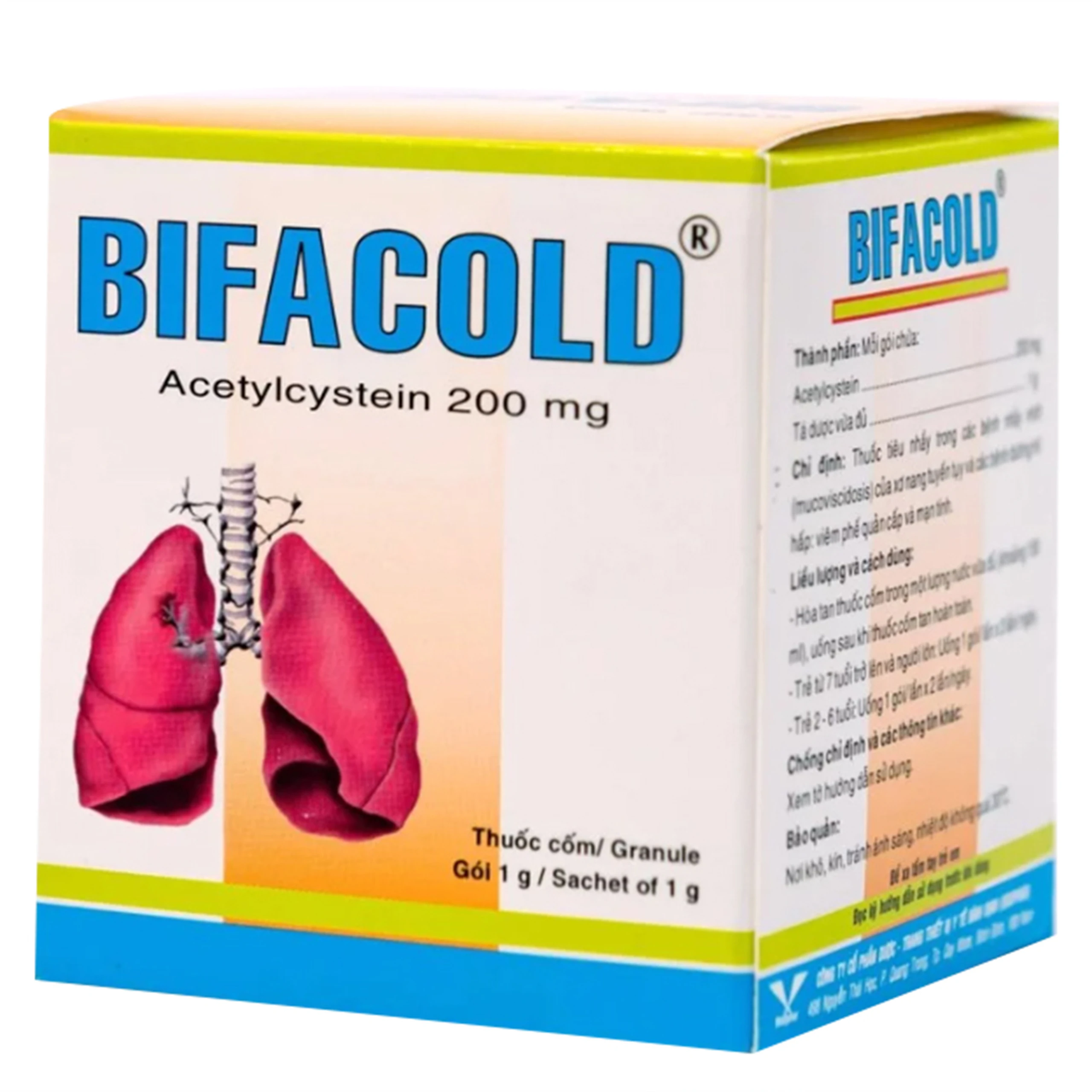 Thuốc cốm Bifacold 200mg Bidiphar tiêu nhầy trong bệnh xơ nang tuyến tụy, viêm phế quản (30 gói)  1