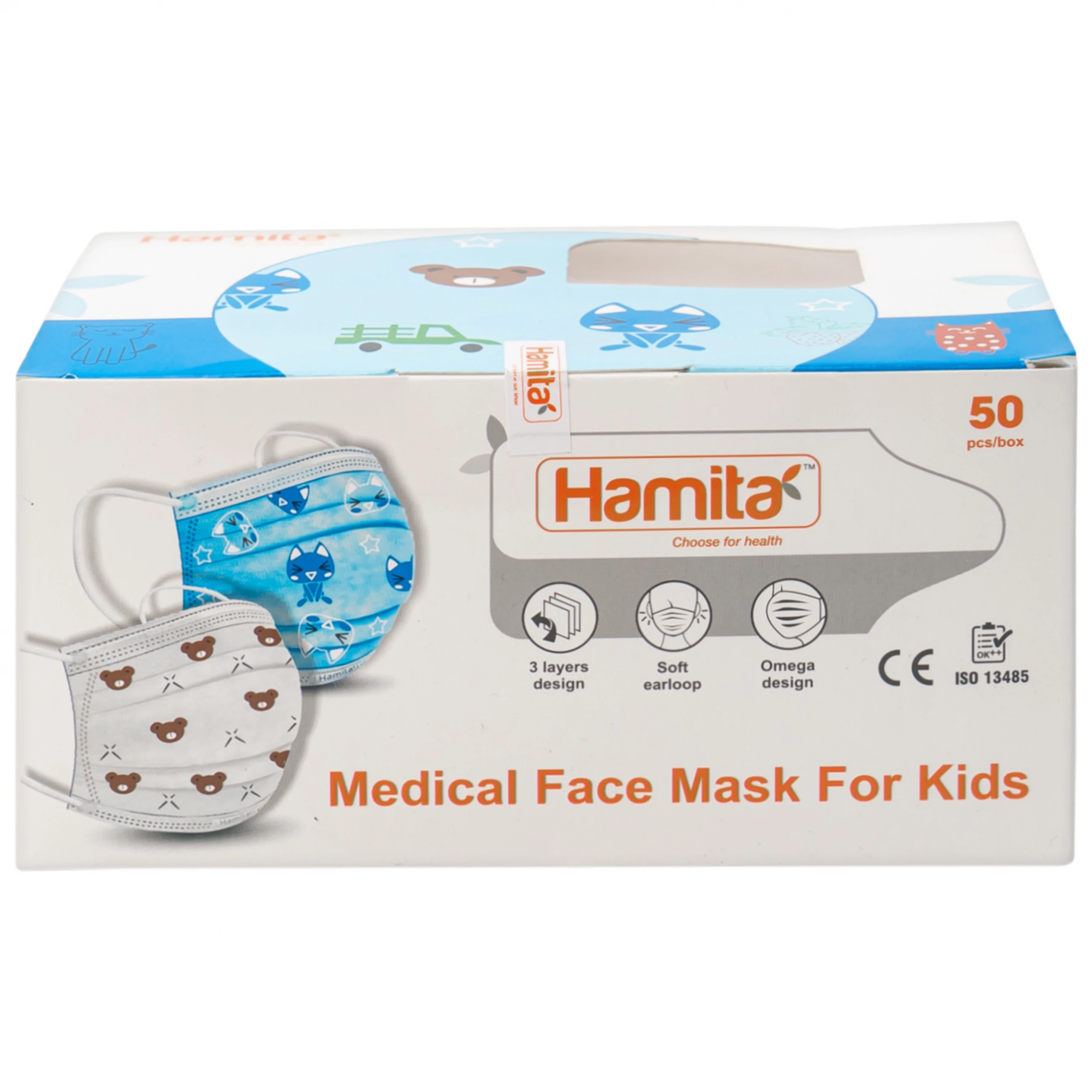 Khẩu trang trẻ em 3 lớp Hamita (50 cái) ngăn khói bụi, vi khuẩn và giọt bắn
