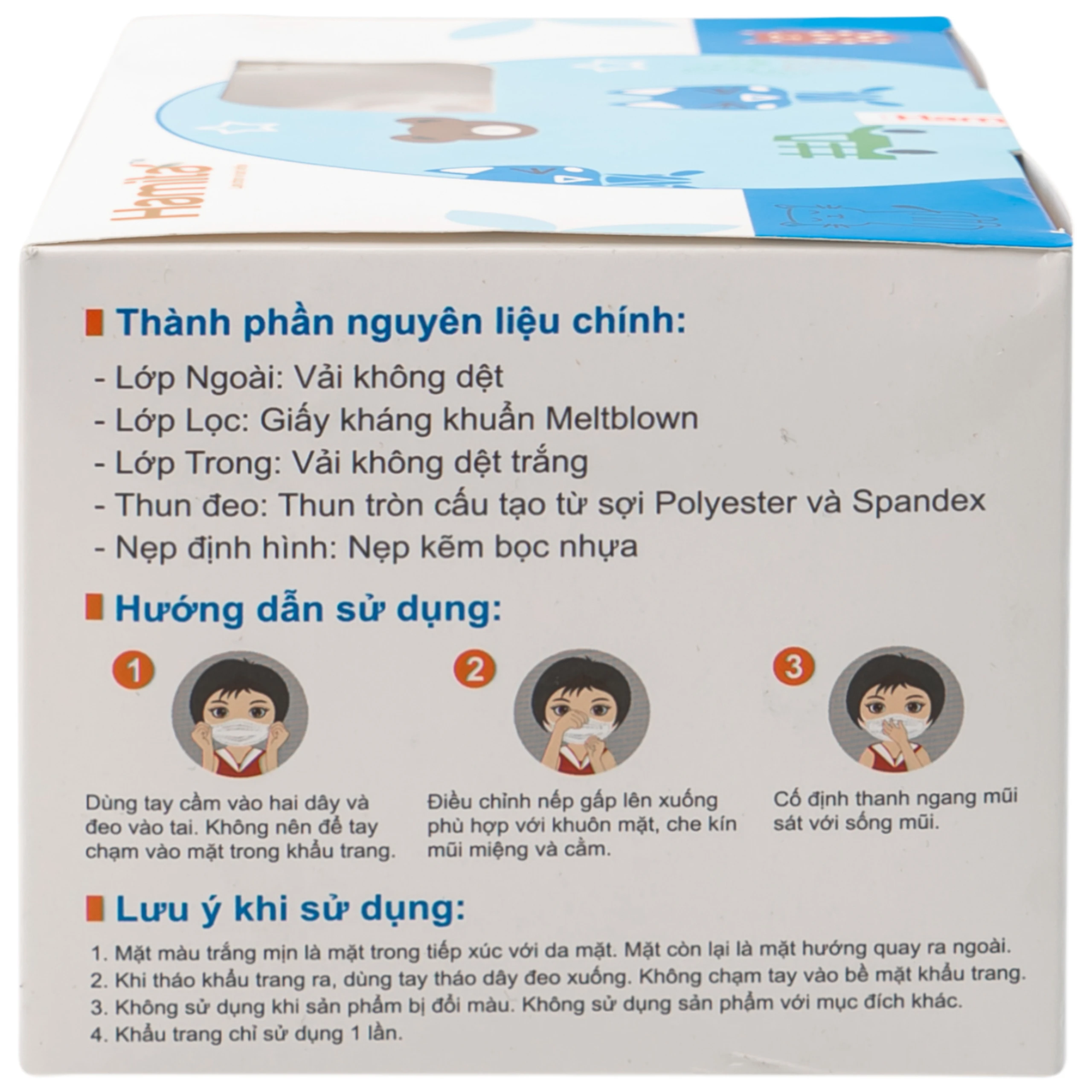 Khẩu trang trẻ em 3 lớp Hamita (50 cái) ngăn khói bụi, vi khuẩn và giọt bắn