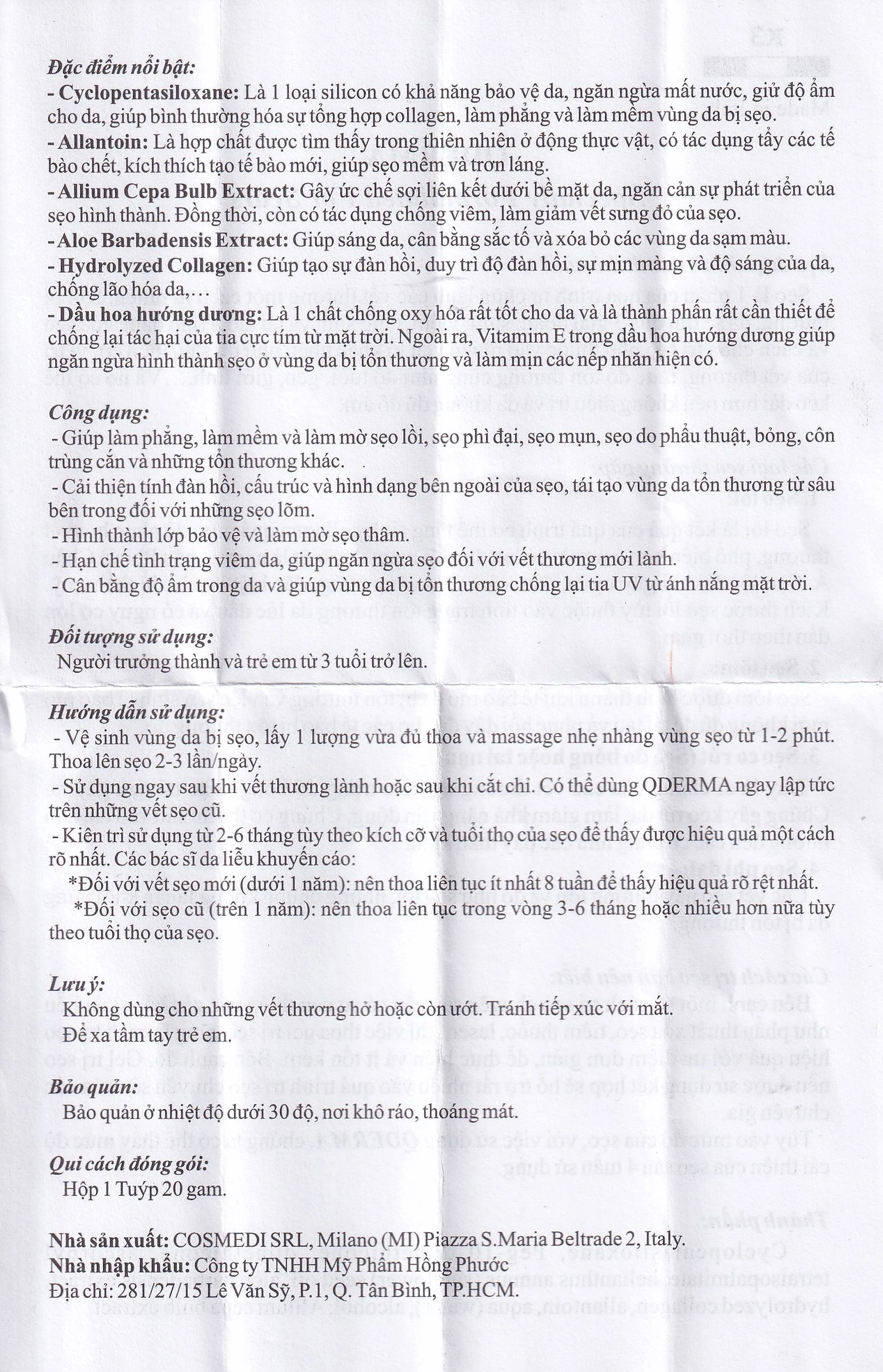 Gel phục hồi da Qderma giúp cải thiện tình trạng sẹo (20g)