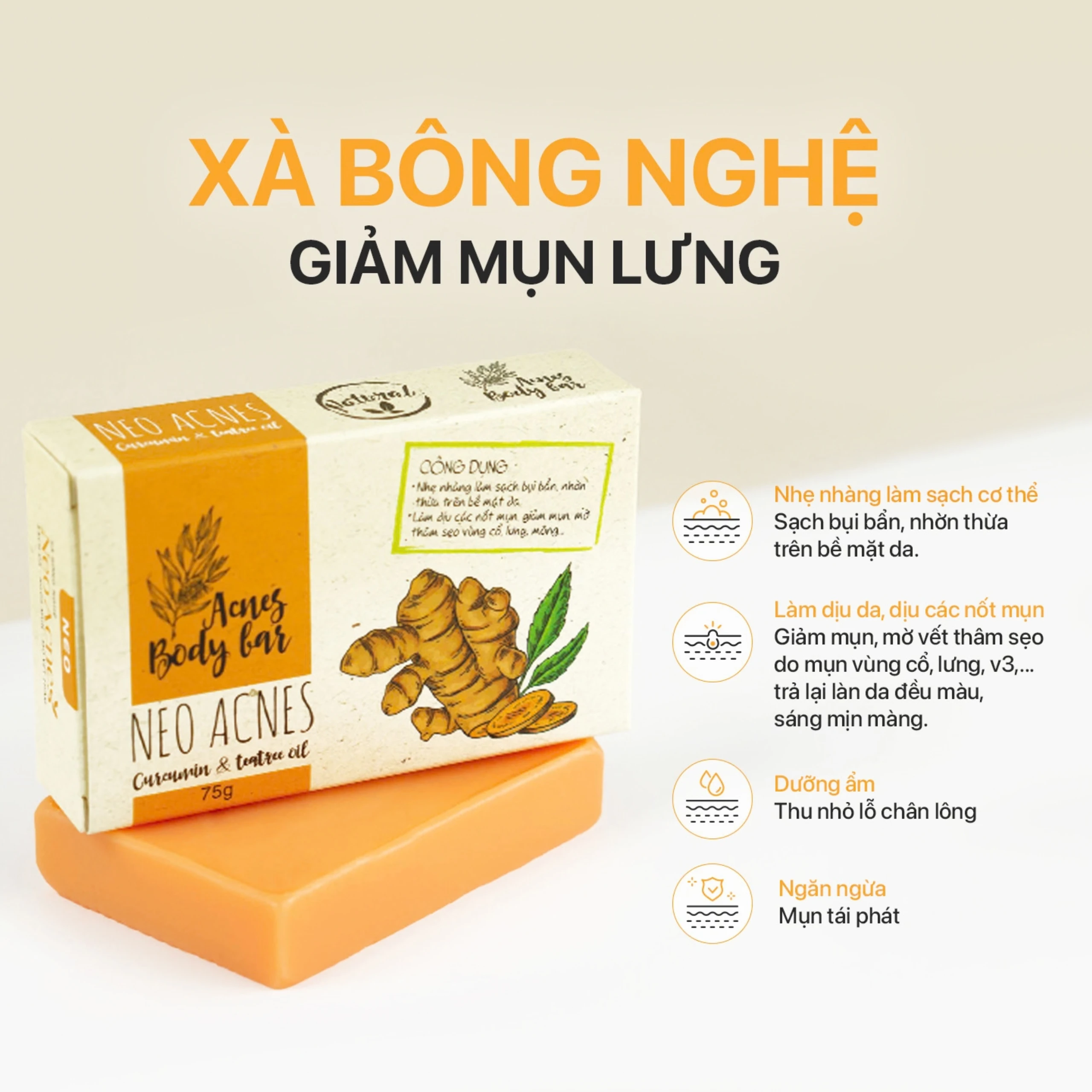 Xà phòng tắm ngừa mụn La Beauty Acnes Body Bar chứa nghệ và tinh chất dầu tràm 75g 2