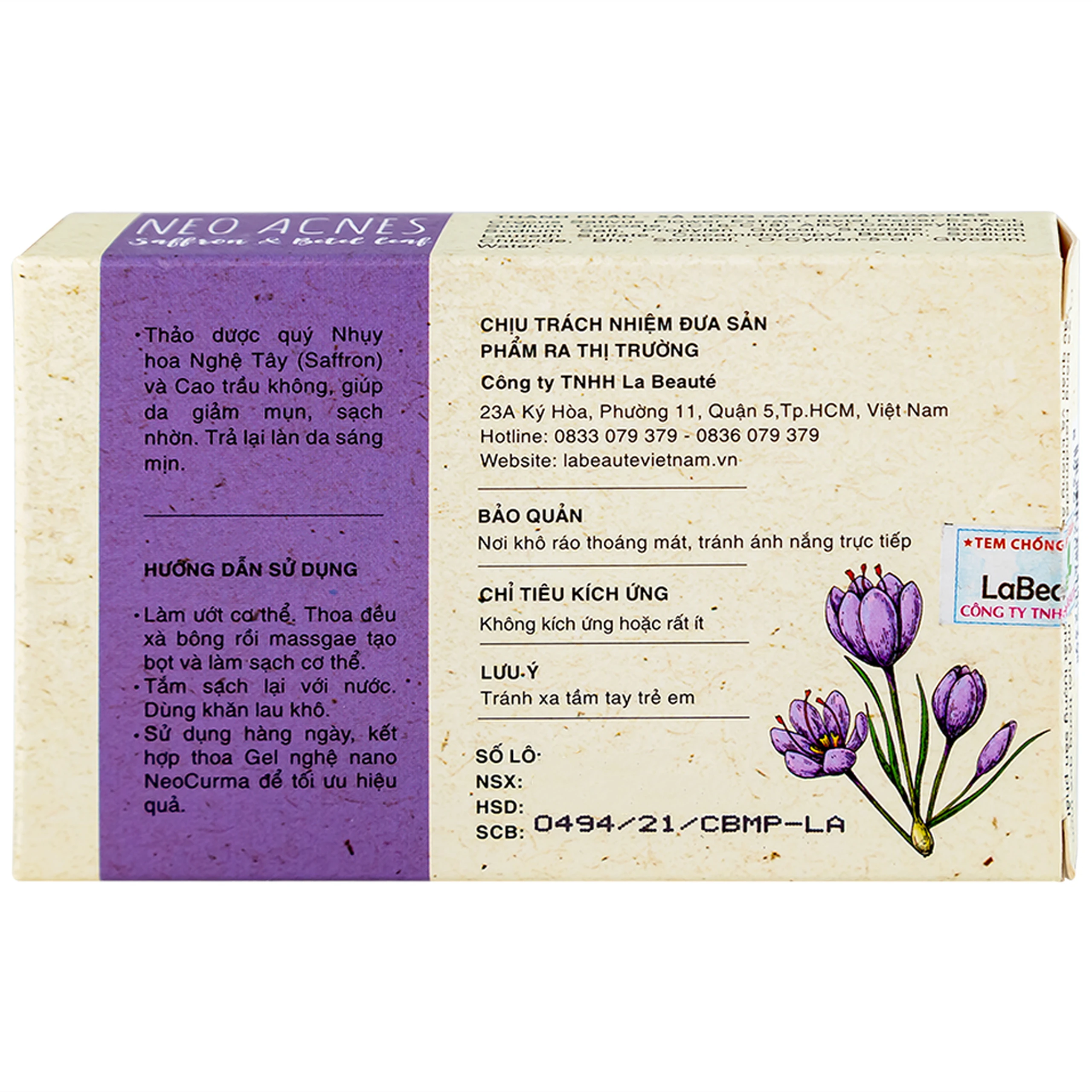 Xà phòng Acnes Body Bar Saffron And Betel Leaf làm sạch da, ngừa mụn, mờ thâm (75g)